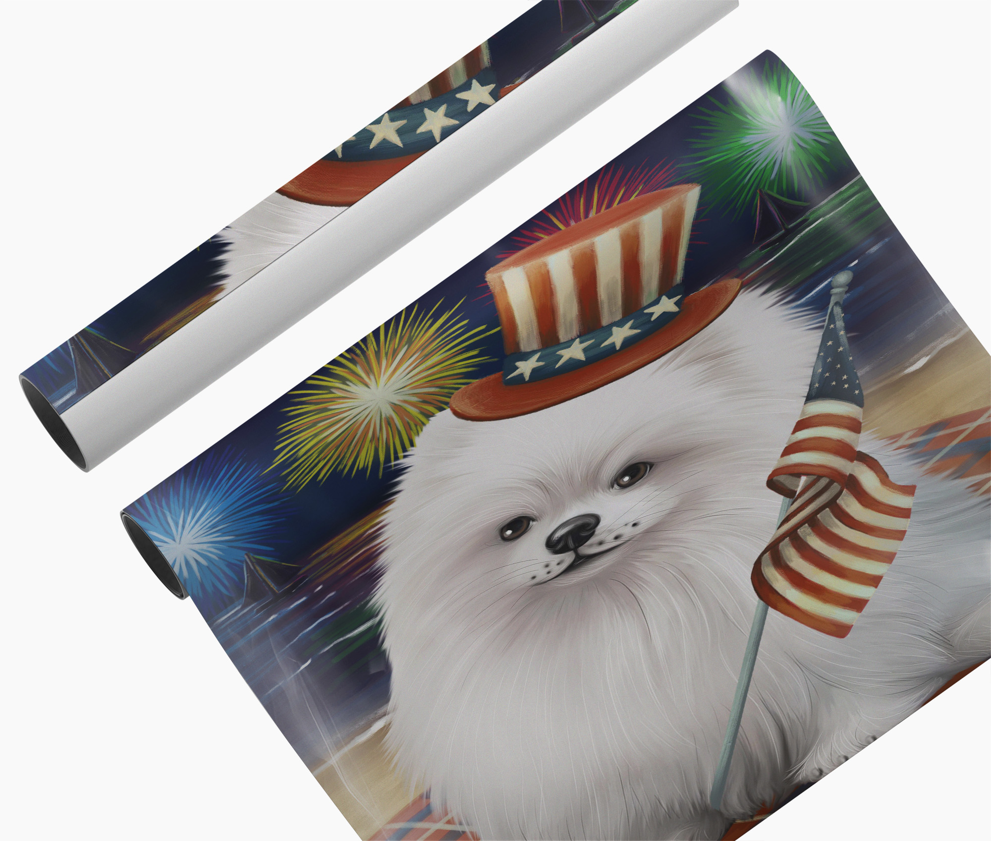 4th of July Fireworks Pomeranian Dog Wall Art Décor for Patriotic Canvas Print