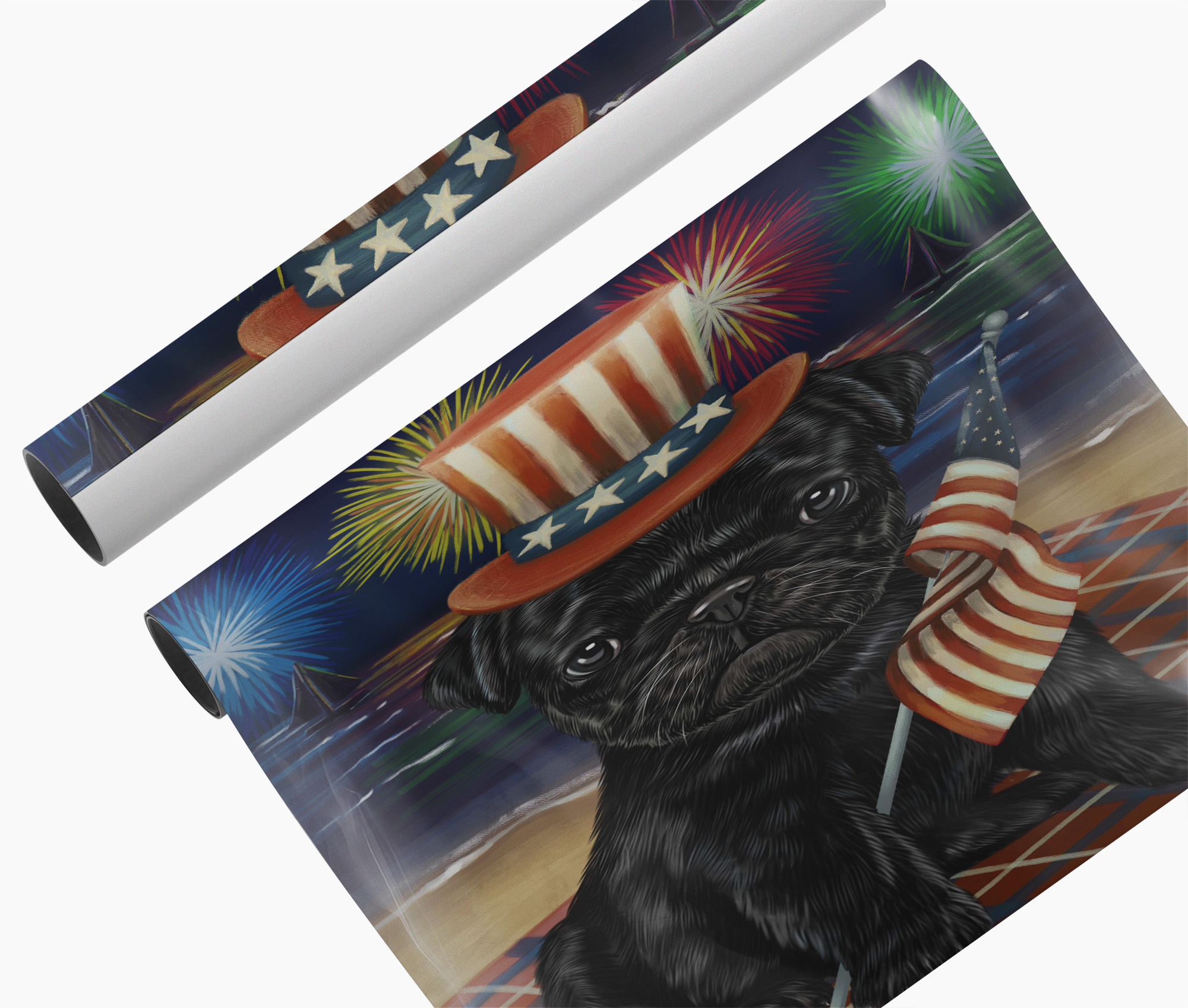 4th of July Fireworks Pug American Flag Dog Wall Art Patriotic Canvas Print