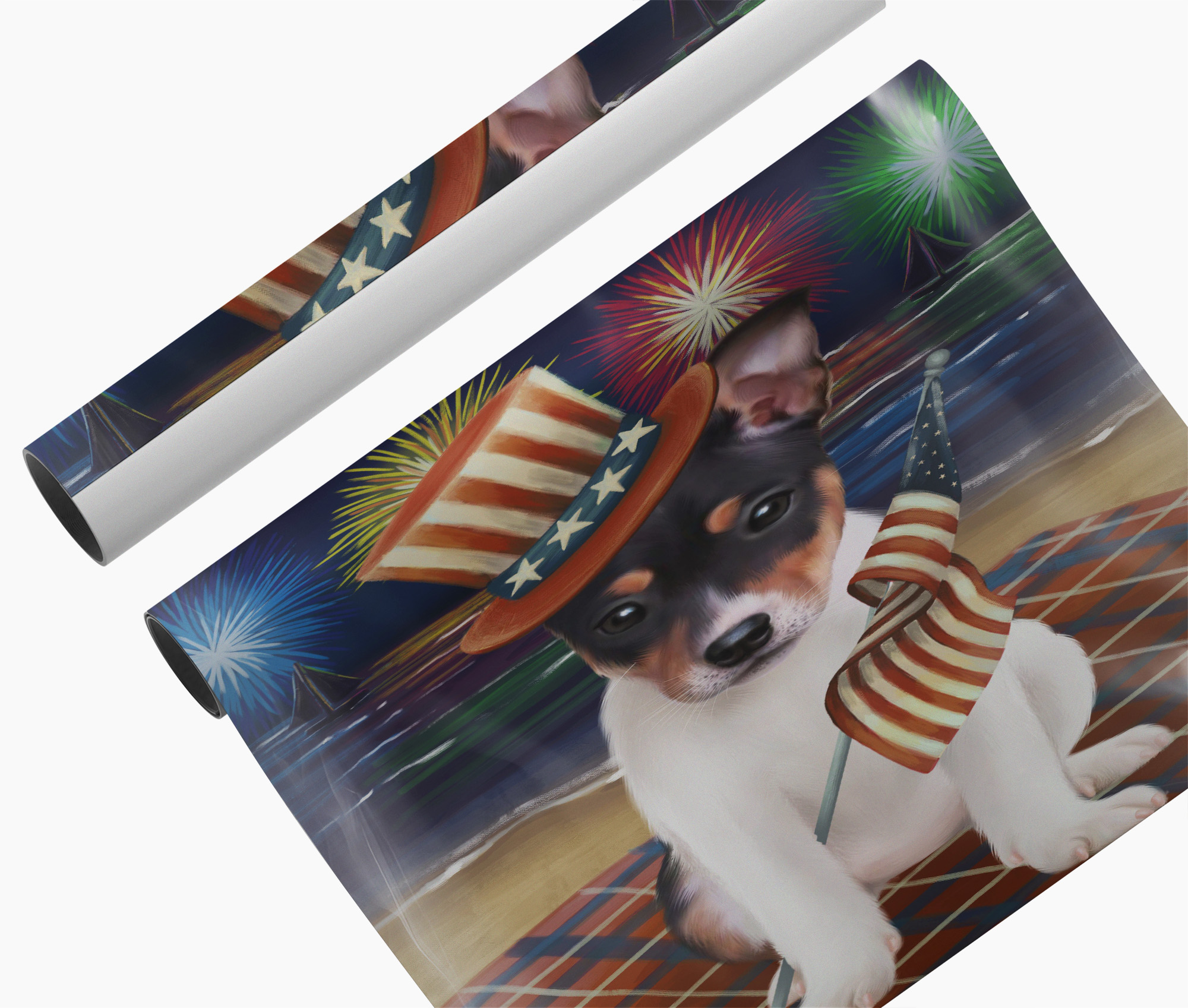 4th of July Fireworks Rat Terrier Dog Canvas Wall Art Independence Day Decor
