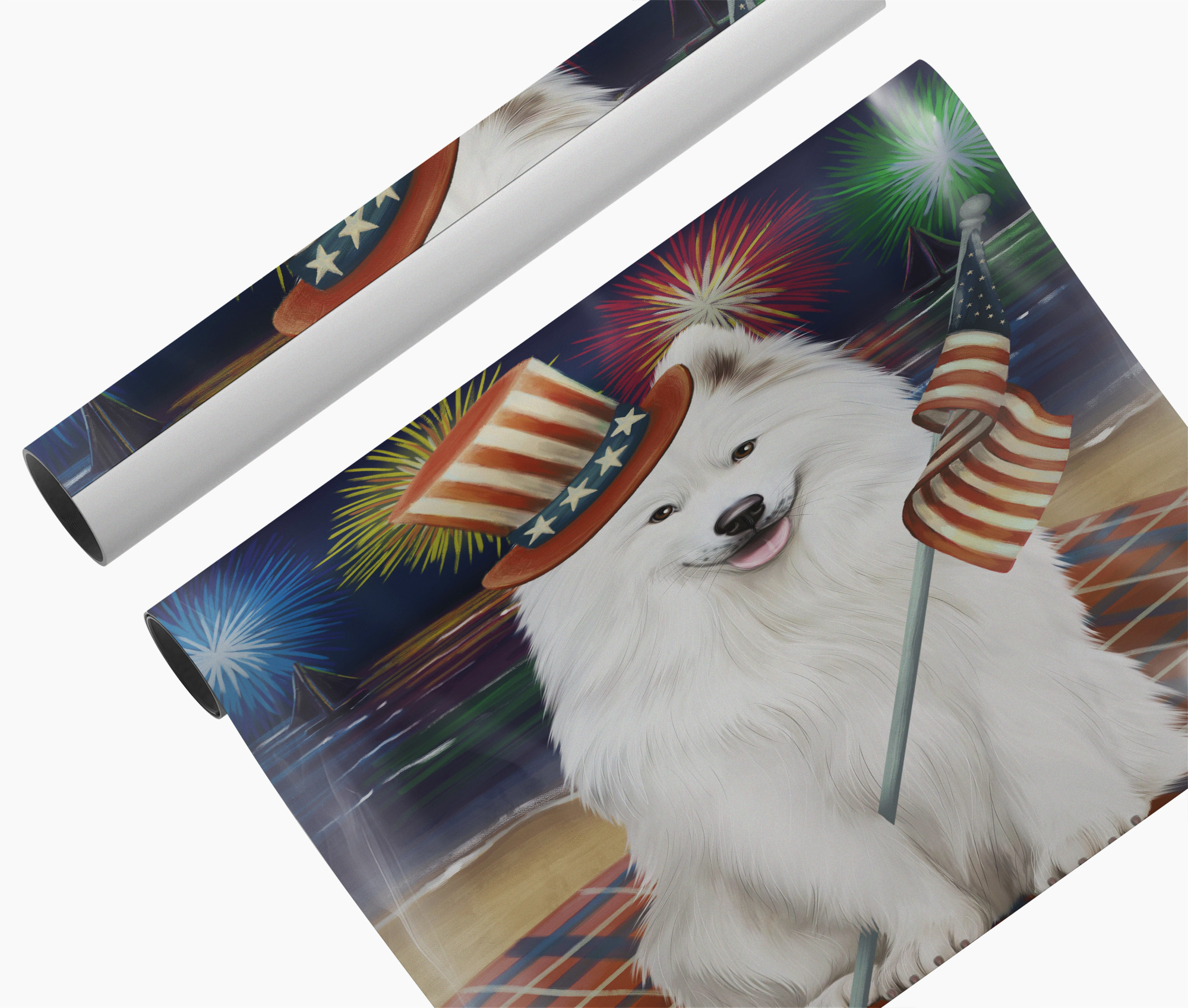4th of July Fireworks Samoyed Canvas Print Gift for Dog Dad Patriotic Décor