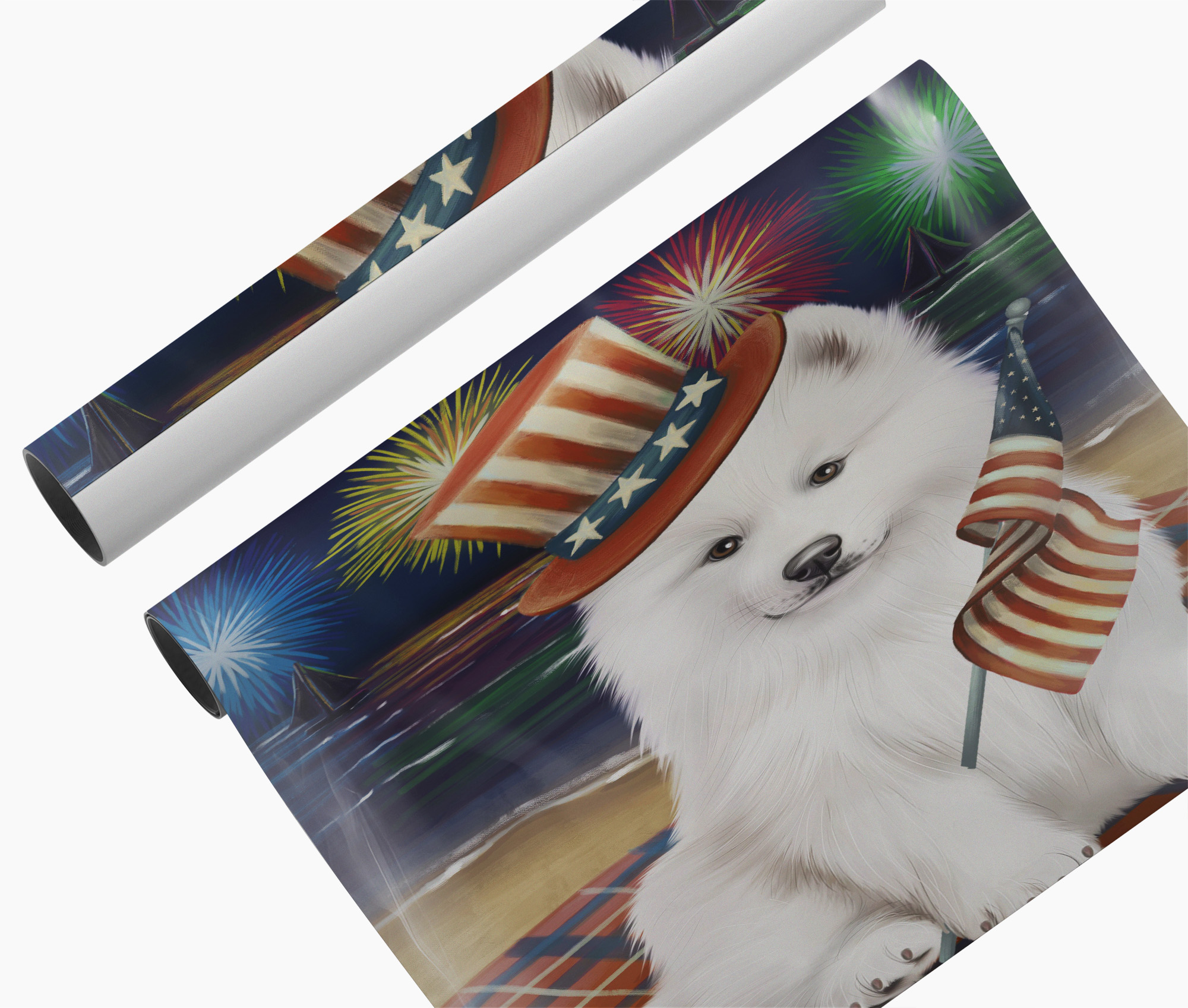 4th of July Samoyed Dog Mom Canvas Print Patriotic Fireworks Wall Decoration