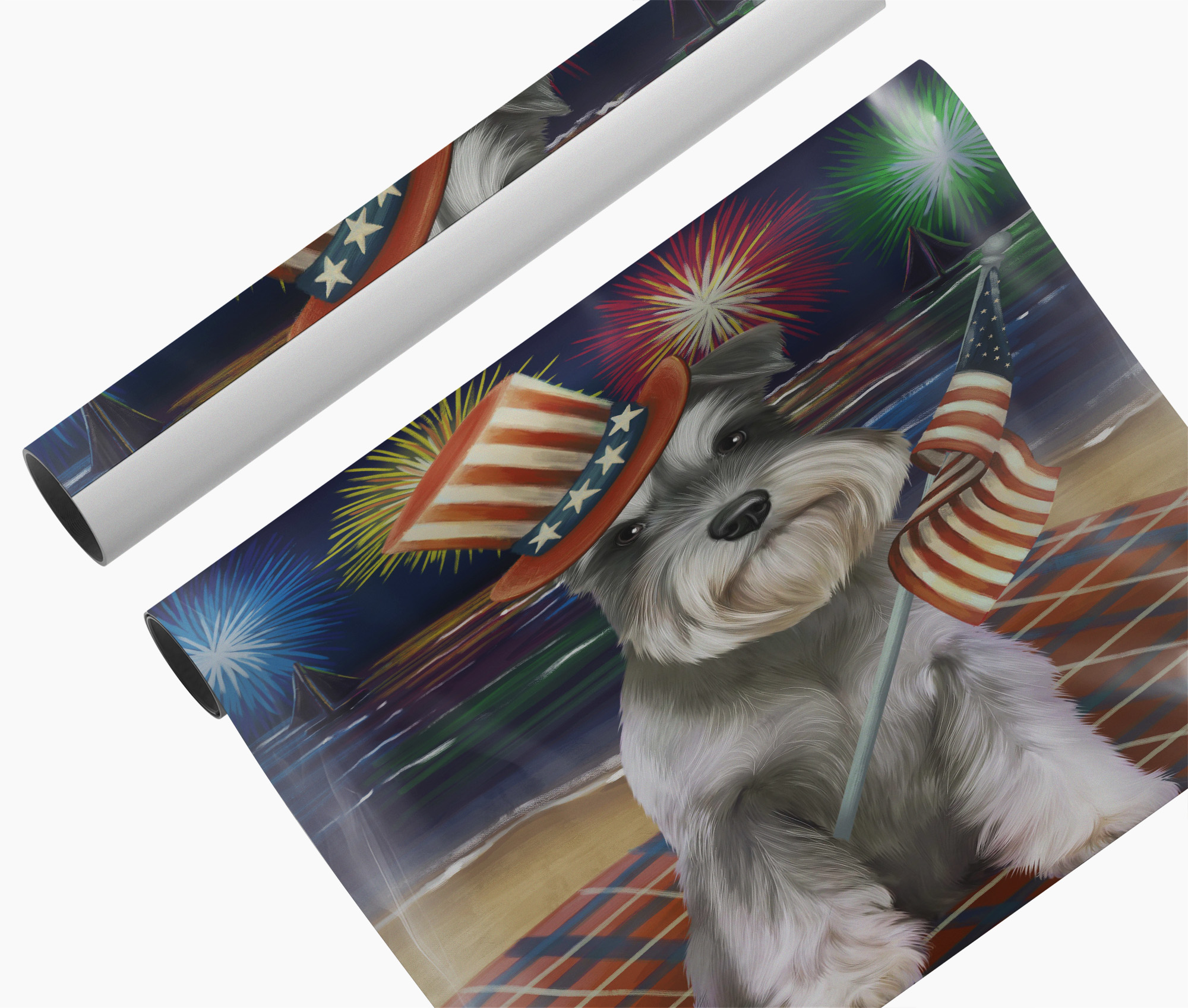 4th of July Fireworks Schnauzer Dog Canvas Gift for Pet Owner Patriotic Décor