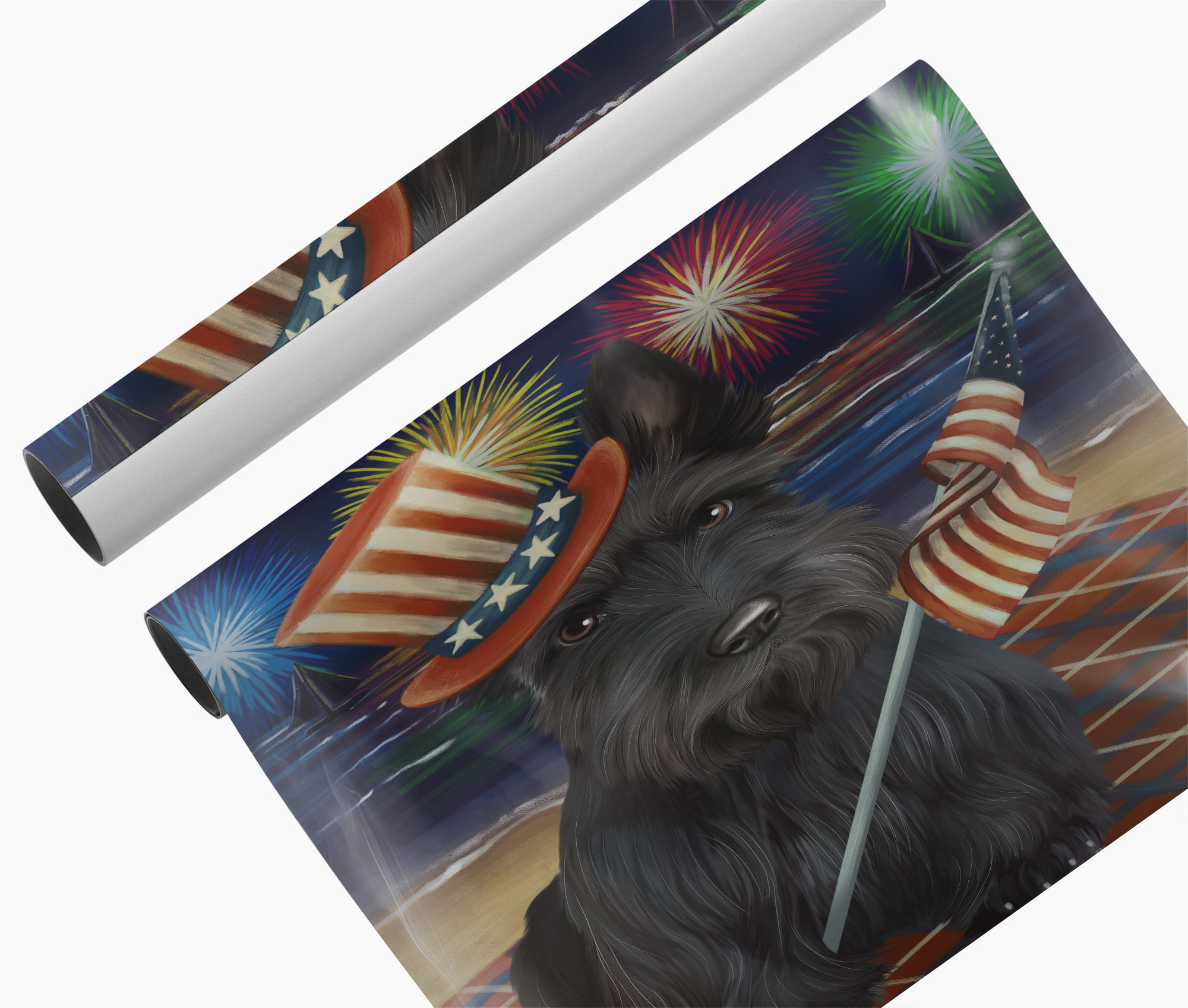 4th of July Fireworks Scottish Terrier Dog Framed Wall Art Poster Canvas Print