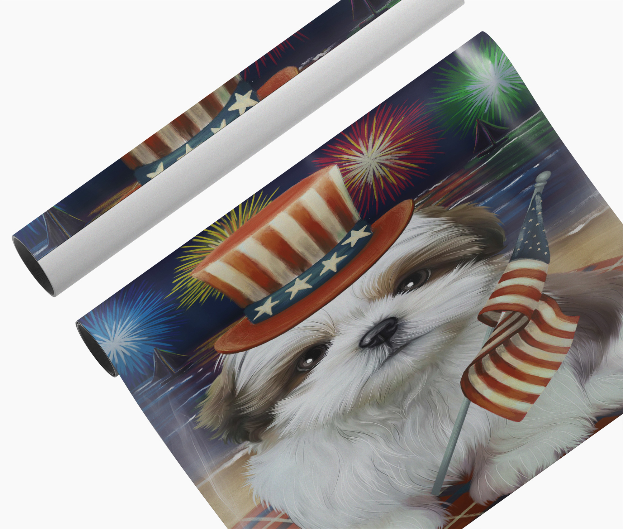 4th of July Fireworks Shih Tzu Dog Canvas Print Patriotic Wall Art Home Décor