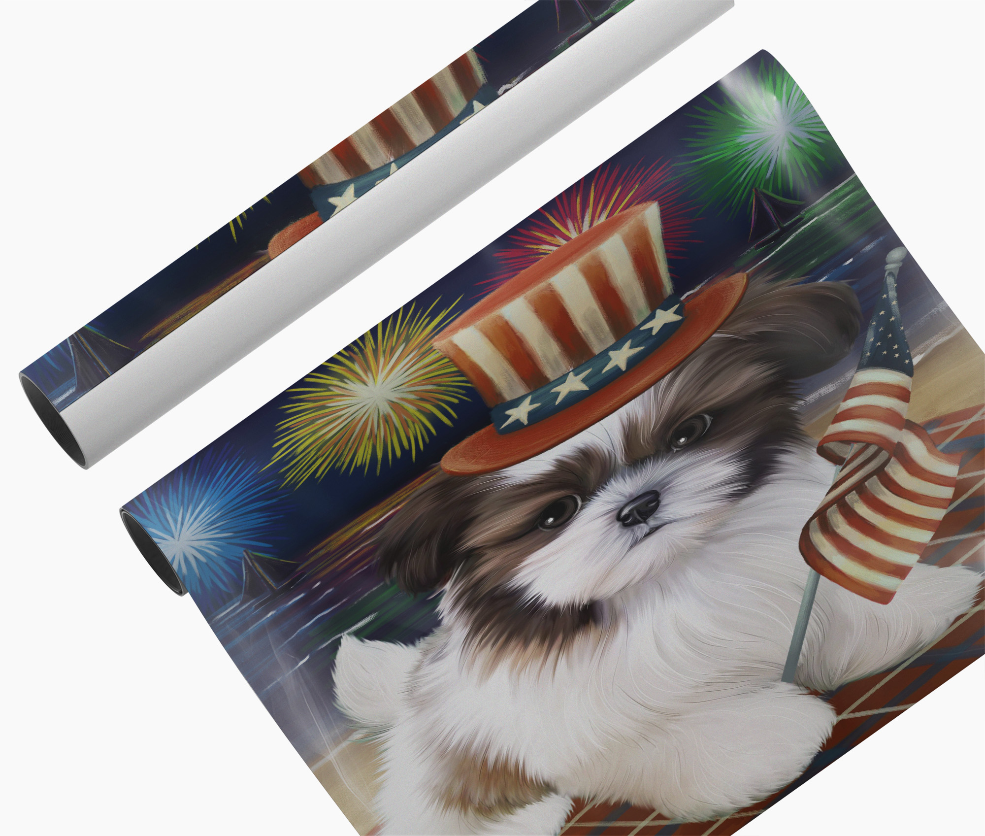 4th of July Fireworks Shih Tzu American Flag Dog Wall Art Patriotic Canvas Print