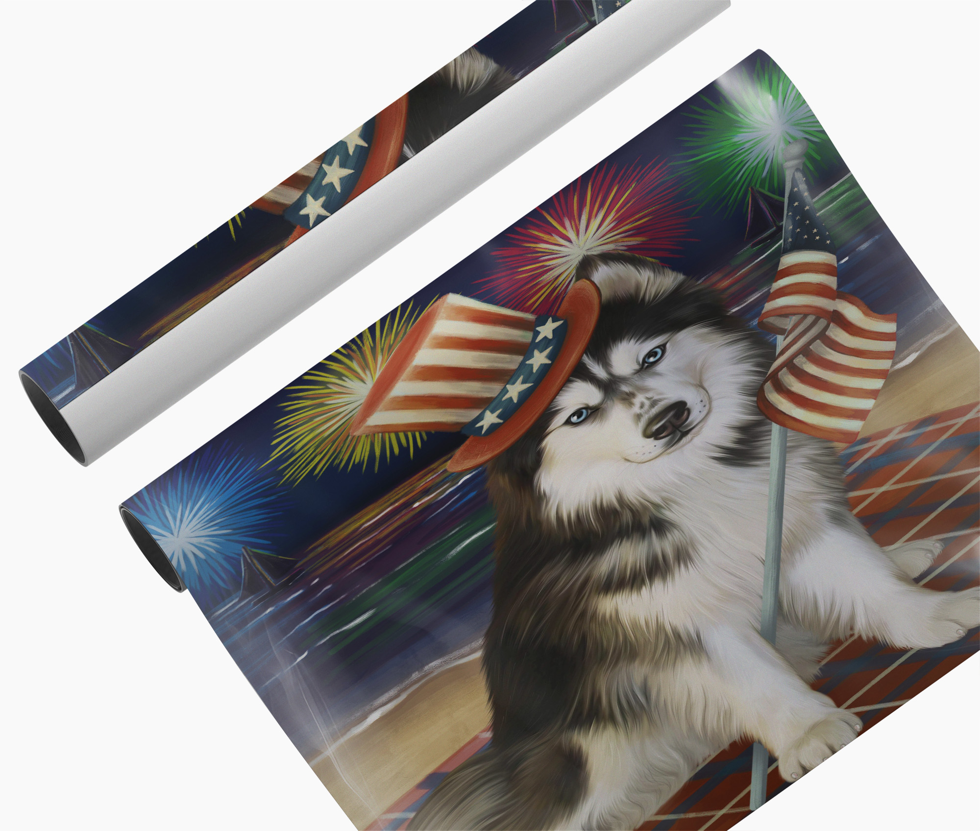 4th of July Fireworks Siberian Husky Dog Canvas Patriotic Wall Decor Print Gifts