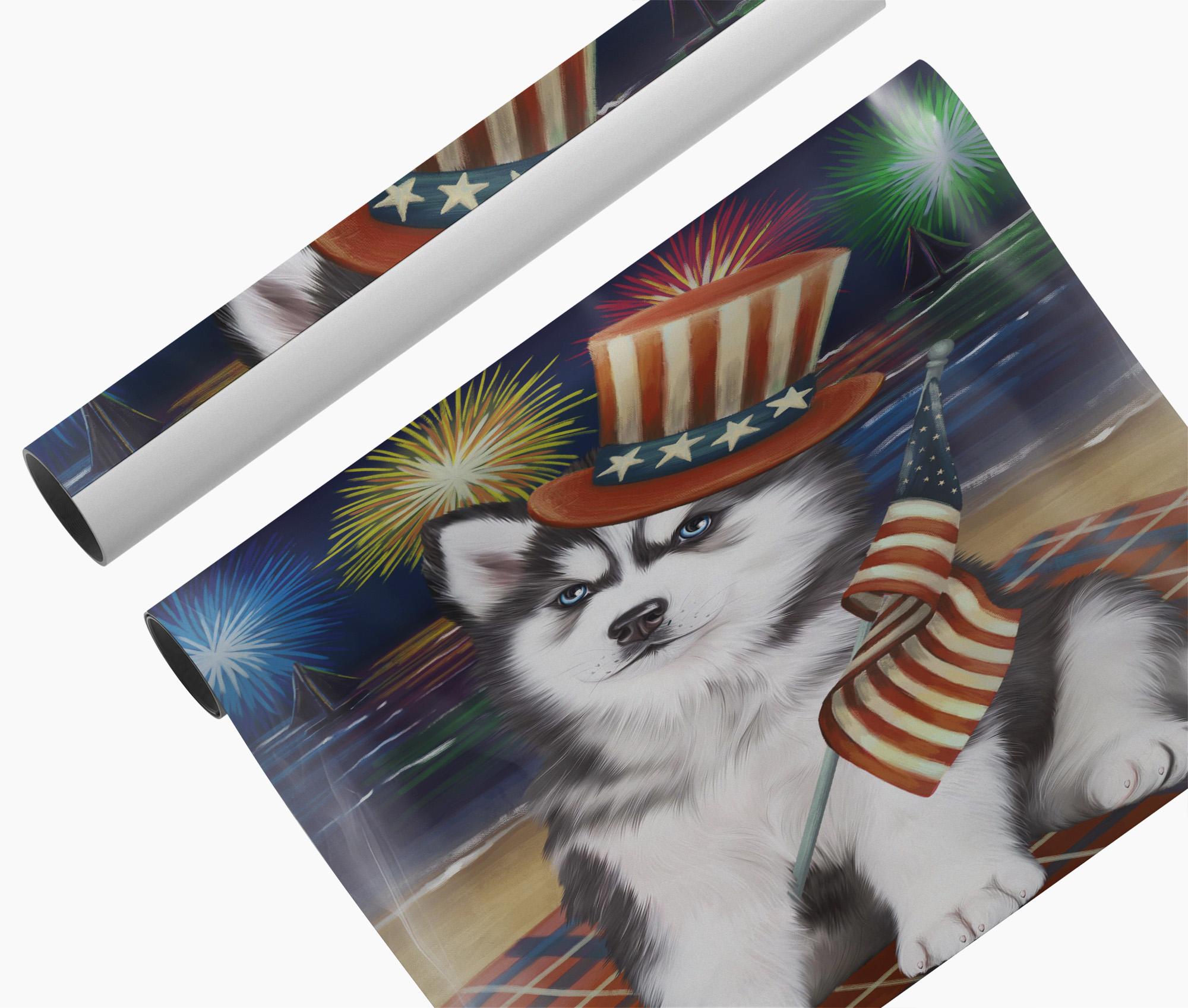 4th of July Fireworks Siberian Husky Dog Wall Art Canvas USA Holiday Home Decor