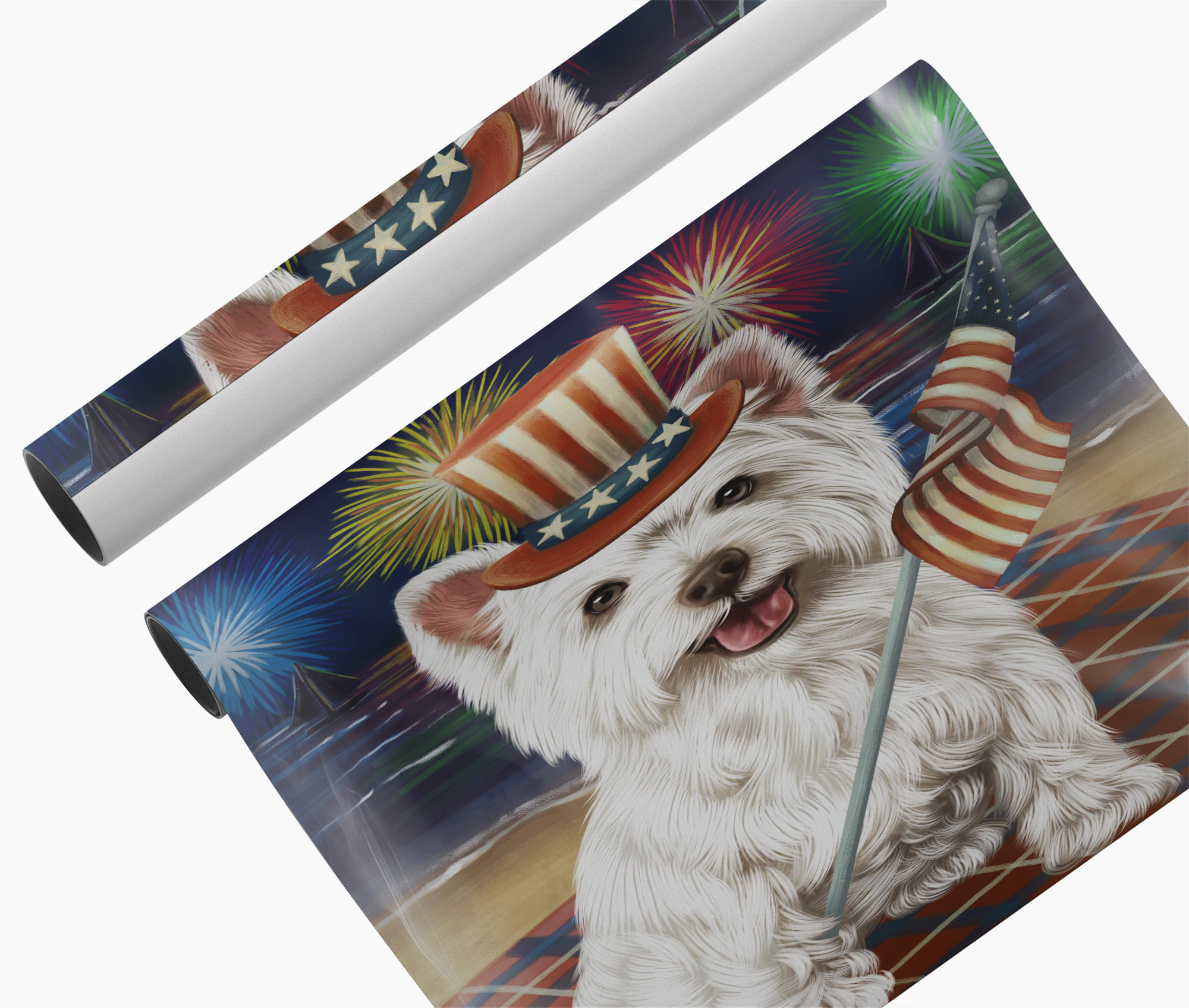 4th July Fireworks West Highland Terrier Dog Canvas Patriotic Wall Decor Print