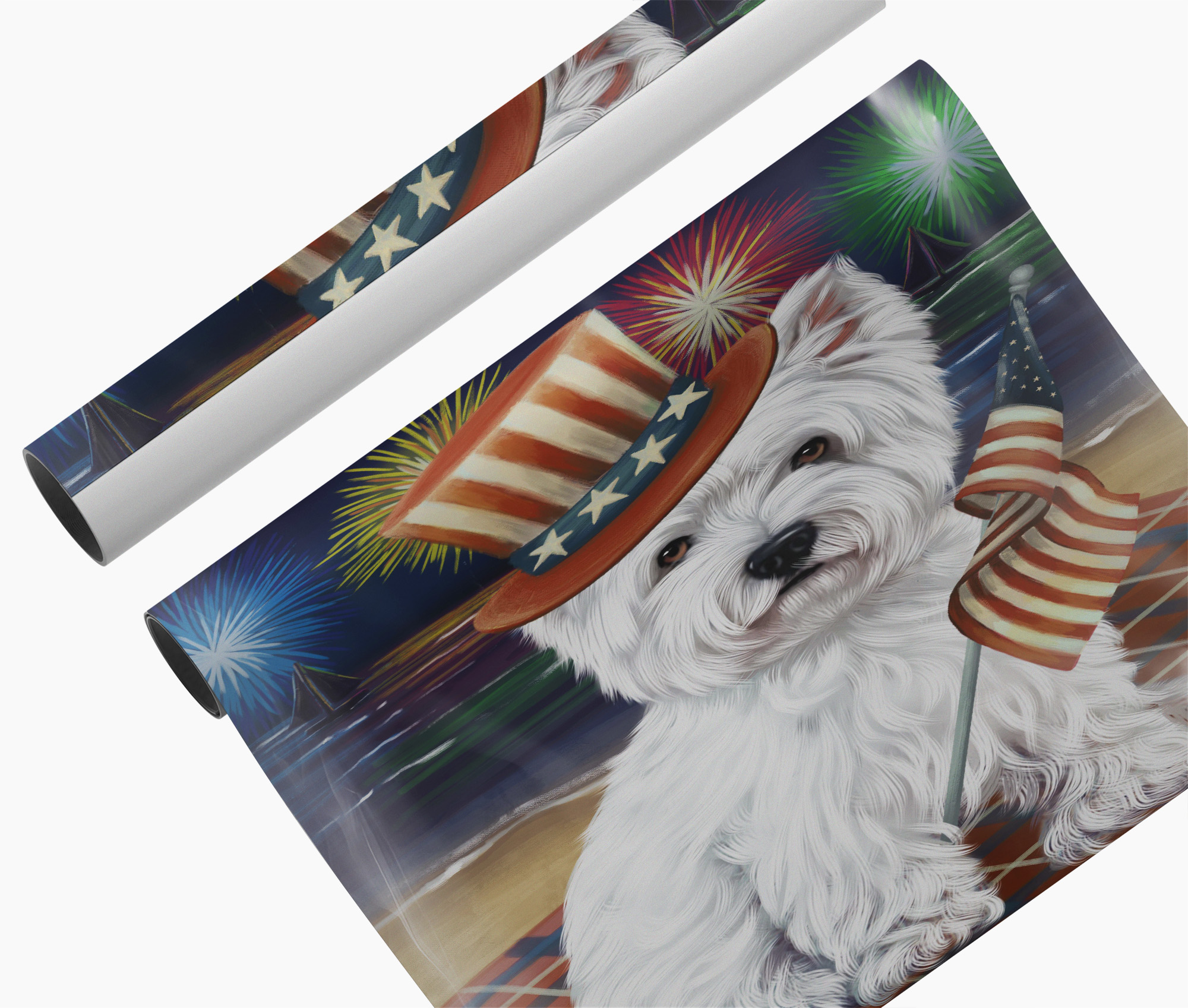 4th of July Fireworks West Highland Terrier Canvas Gift Patriotic Dog Wall Décor