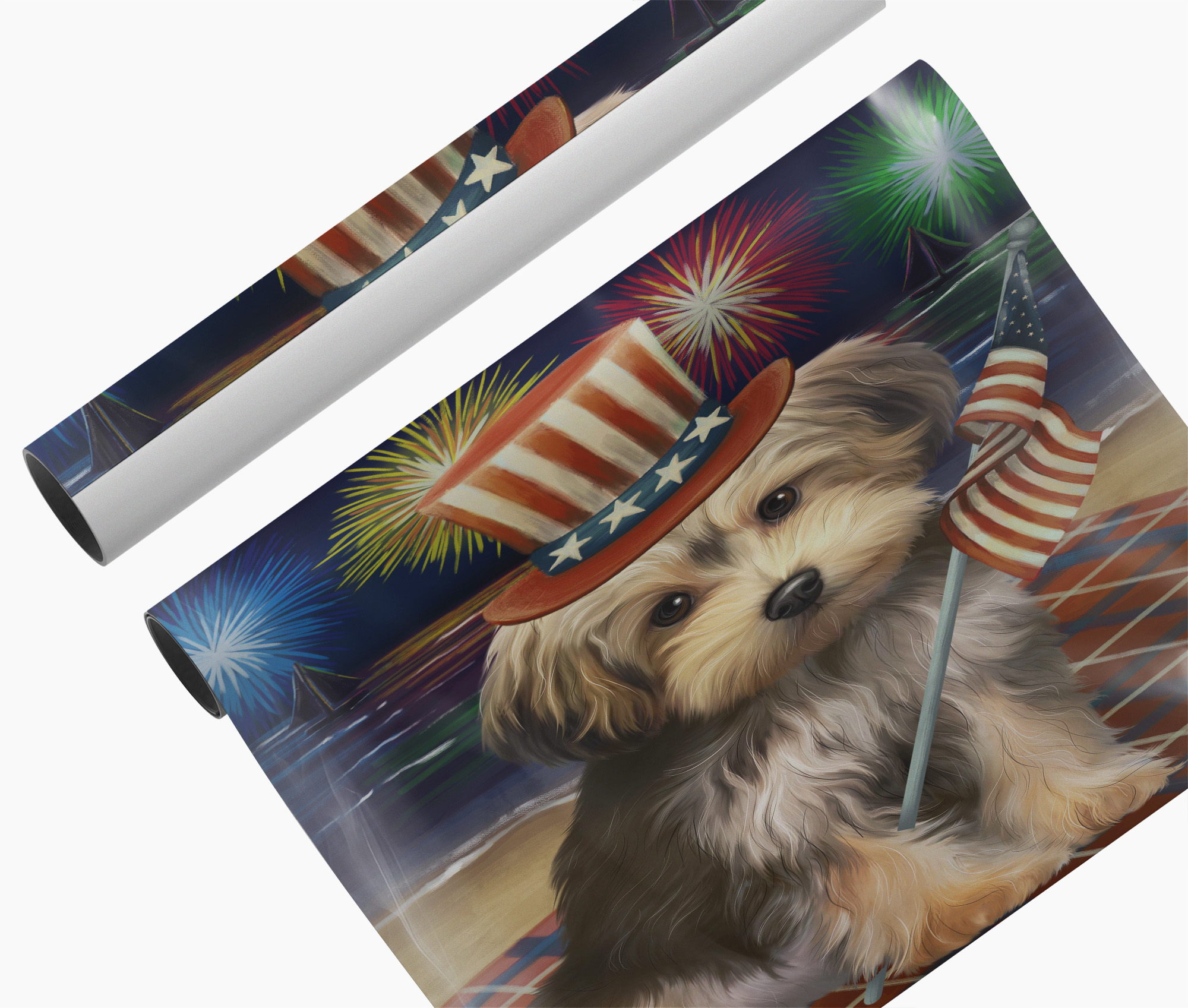 4th of July Fireworks Yorkipoo Patriotic Dog Wall Art with Uncle Sam Hat Canvas