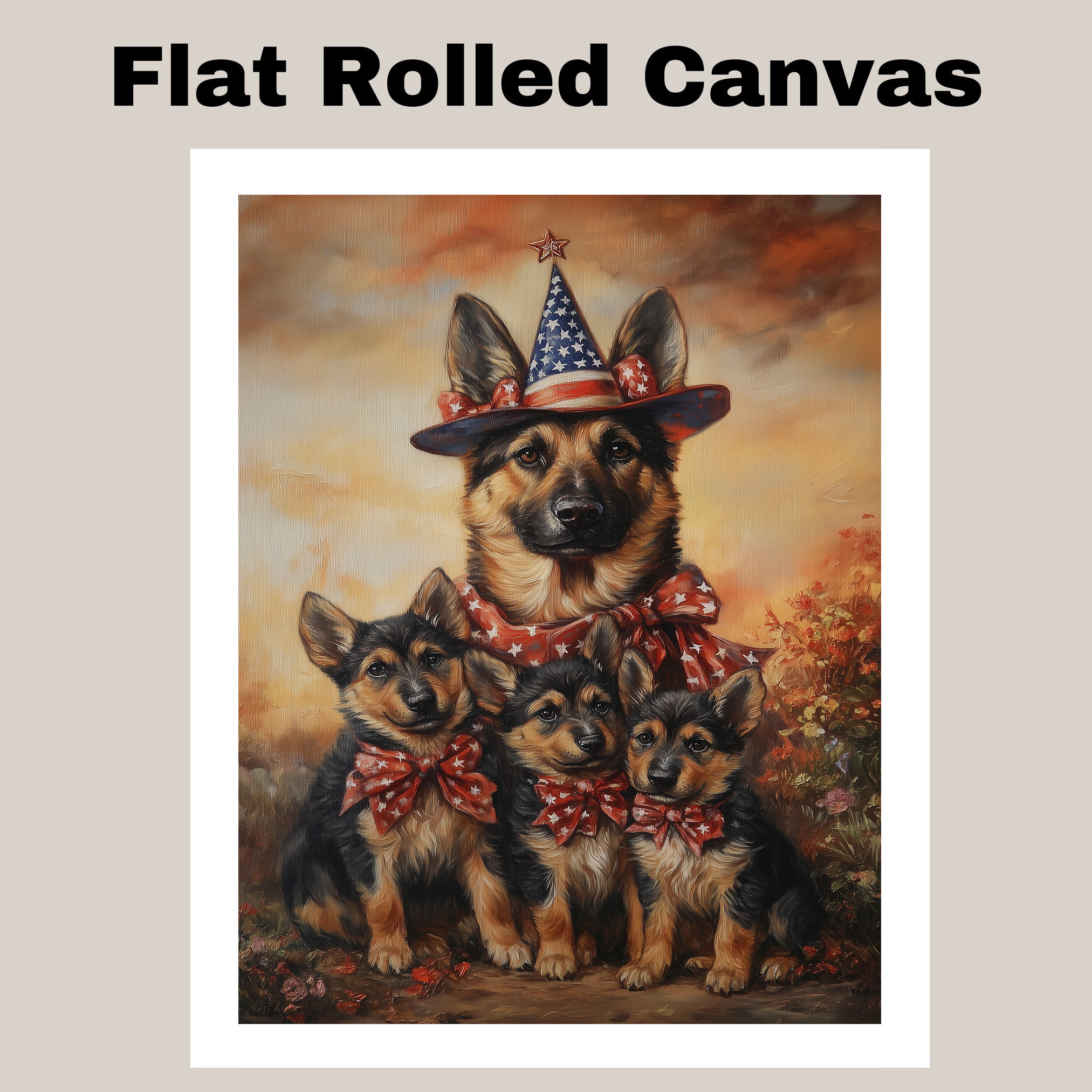 Patriotic German Shepherd Dog Family Canvas Wall Art USA Flag Print