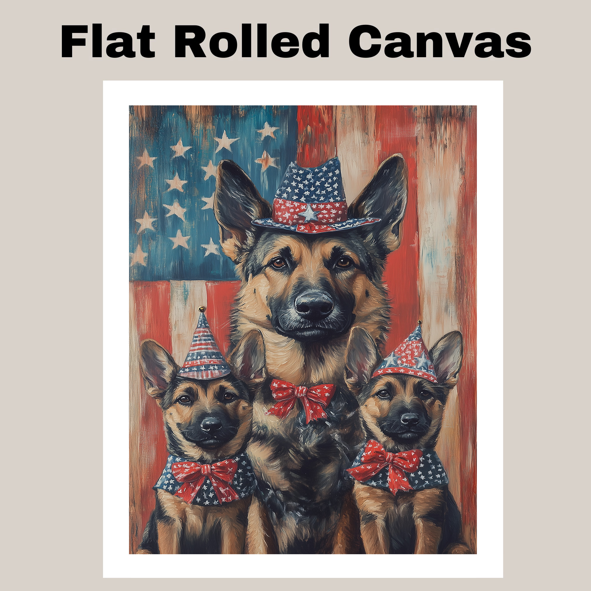 Patriotic German Shepherd Mom and Puppies Canvas Art USA Dog Decor