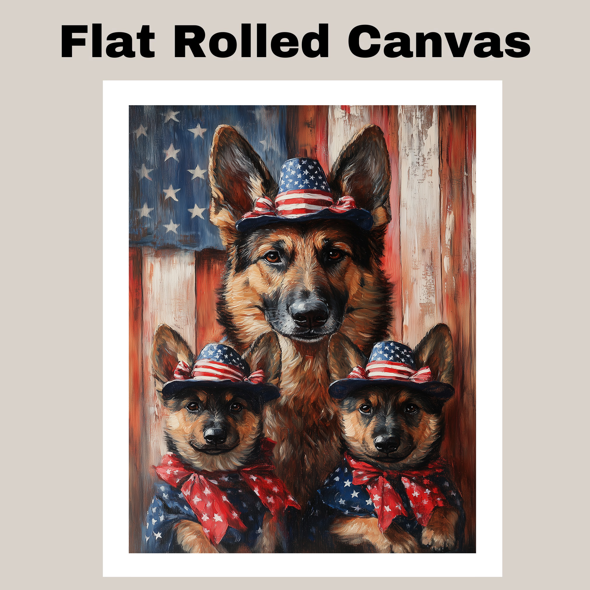 German Shepherd Dogs Patriotic Hats USA Flag Canvas Art Wall Print