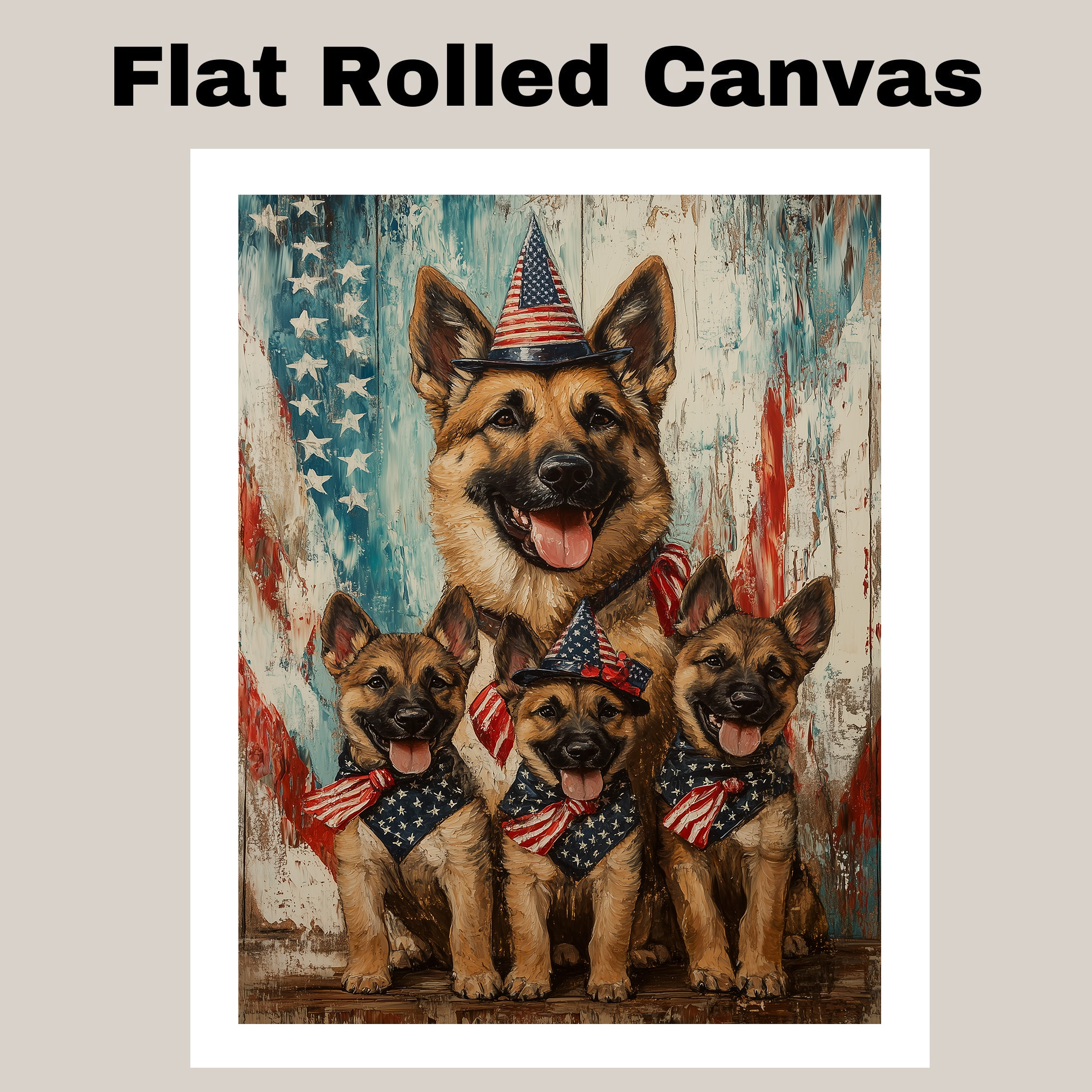 Rustic German Shepherd Family Patriotic Canvas Wall Art Print