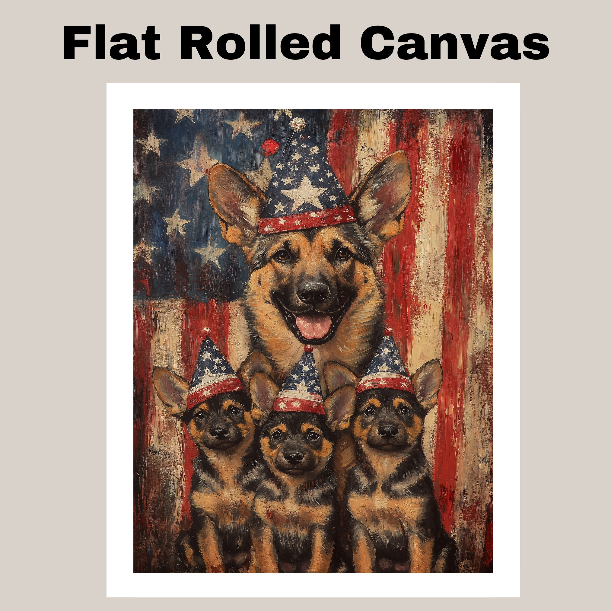 Rustic Patriotic German Shepherd Puppies Wall Art with Flag Hats
