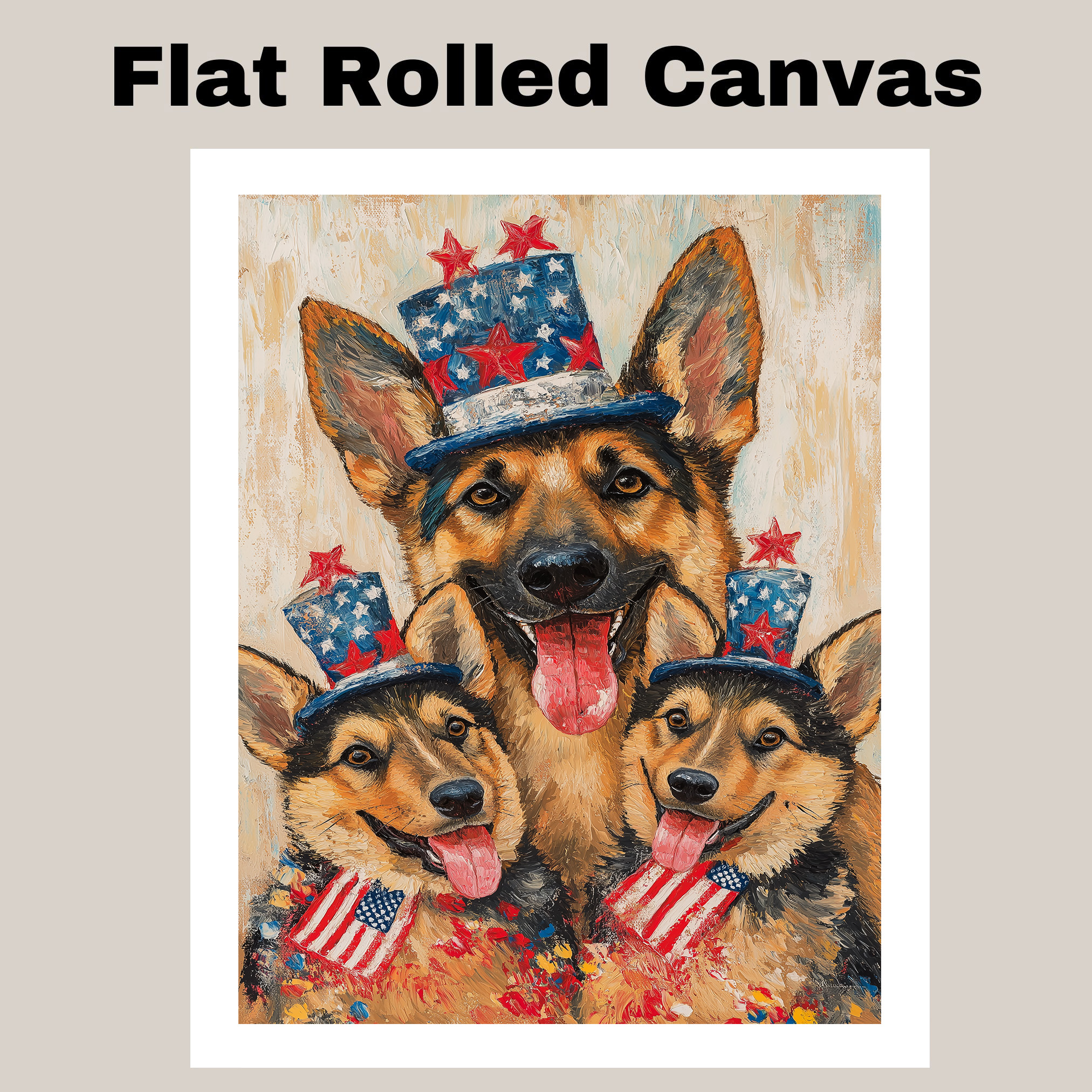 German Shepherd Puppies in Patriotic Hats Canvas Wall Art Print