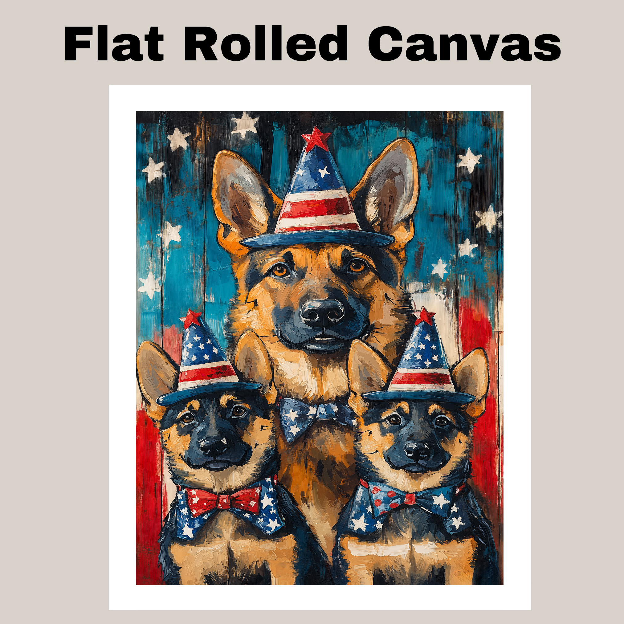 German Shepherd Family in Patriotic Hats and Bowties Wall Art Print