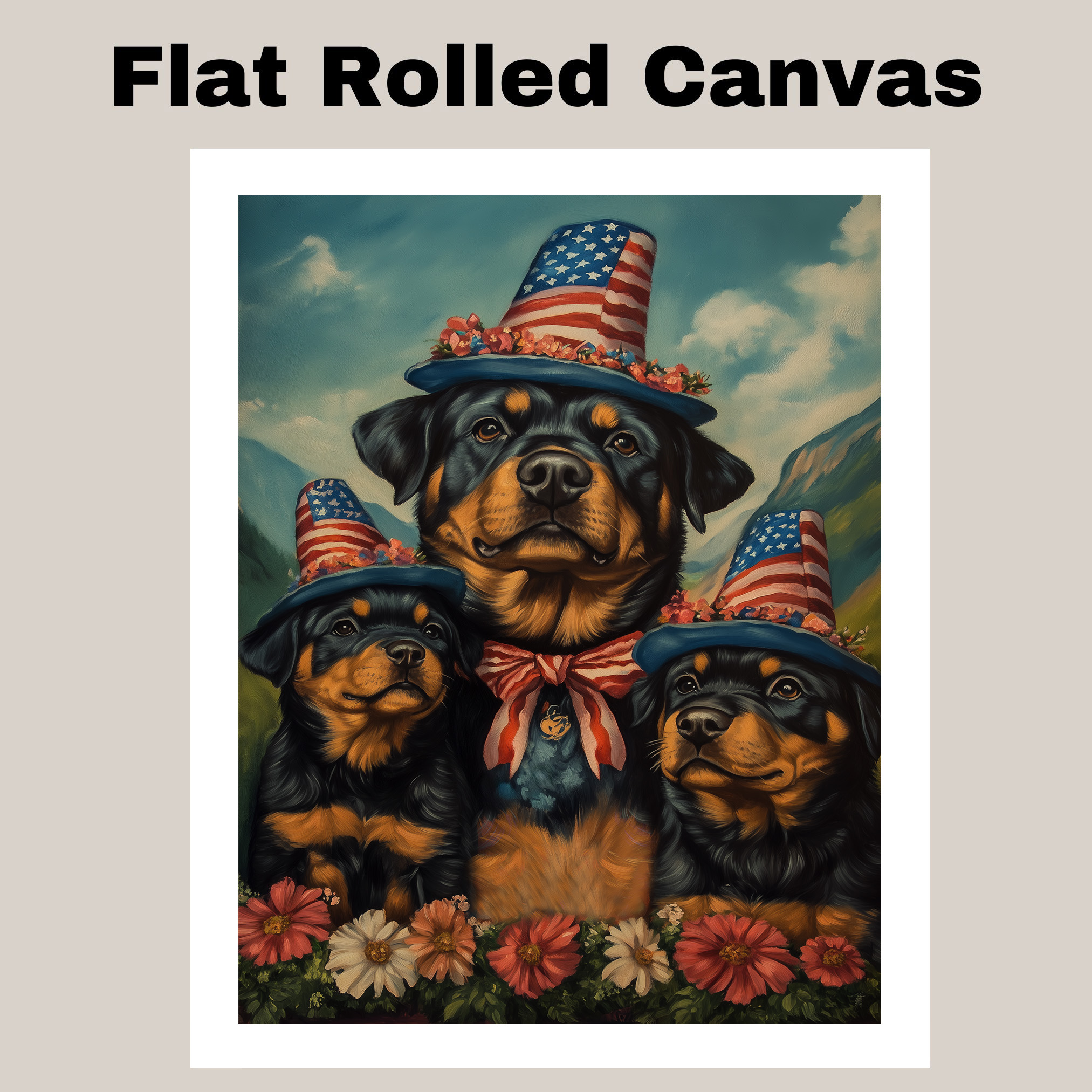Patriotic Rottweiler Dog Family Canvas Wall Art Fourth of July Decor