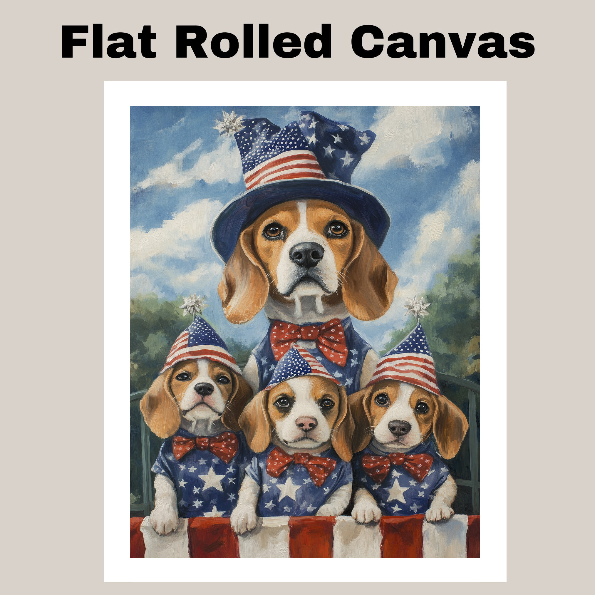 Beagle Family Patriotic Painting Stars & Stripes Dog Wall Art