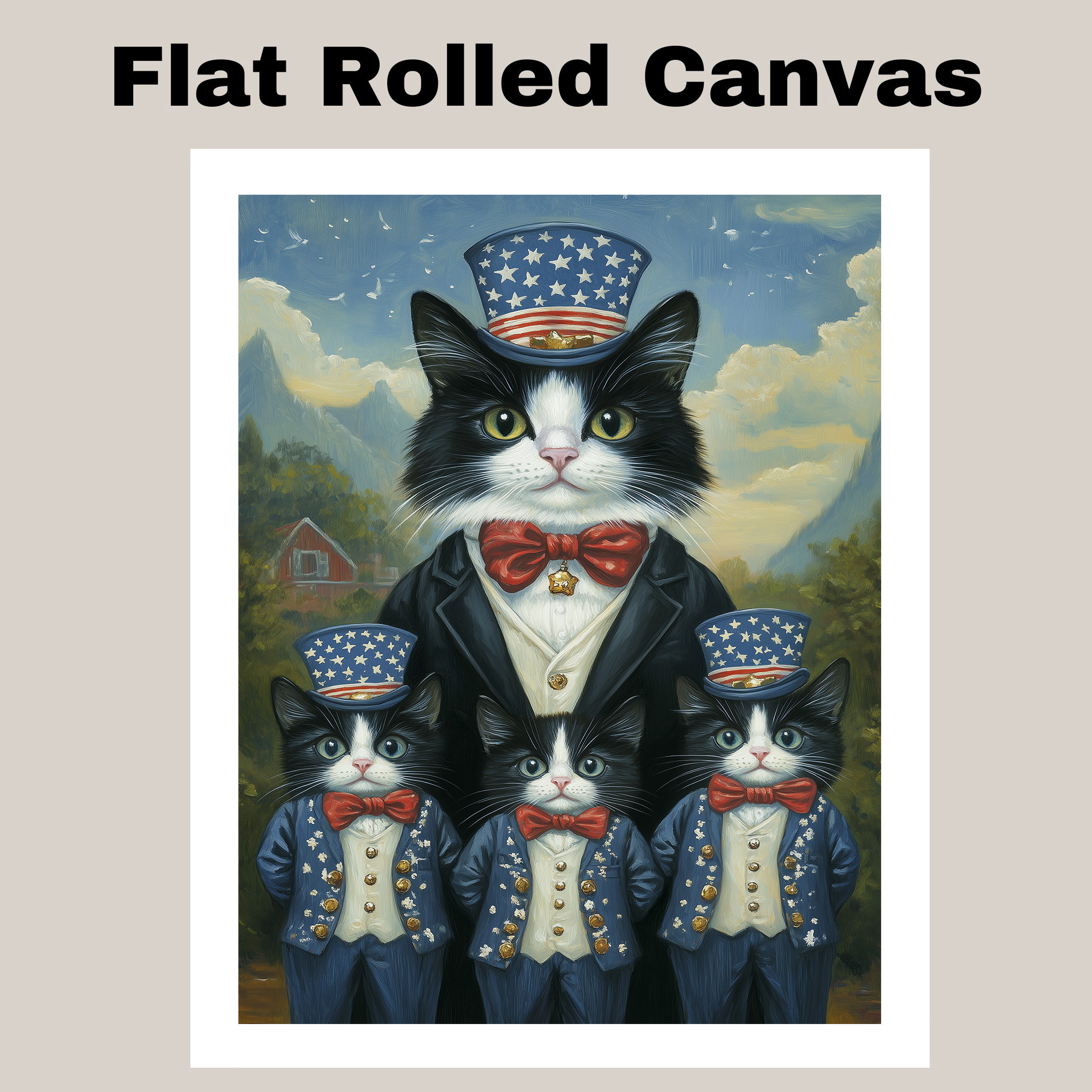 Patriotic Cat Family in Uncle Sam Outfits Canvas Wall Art Print