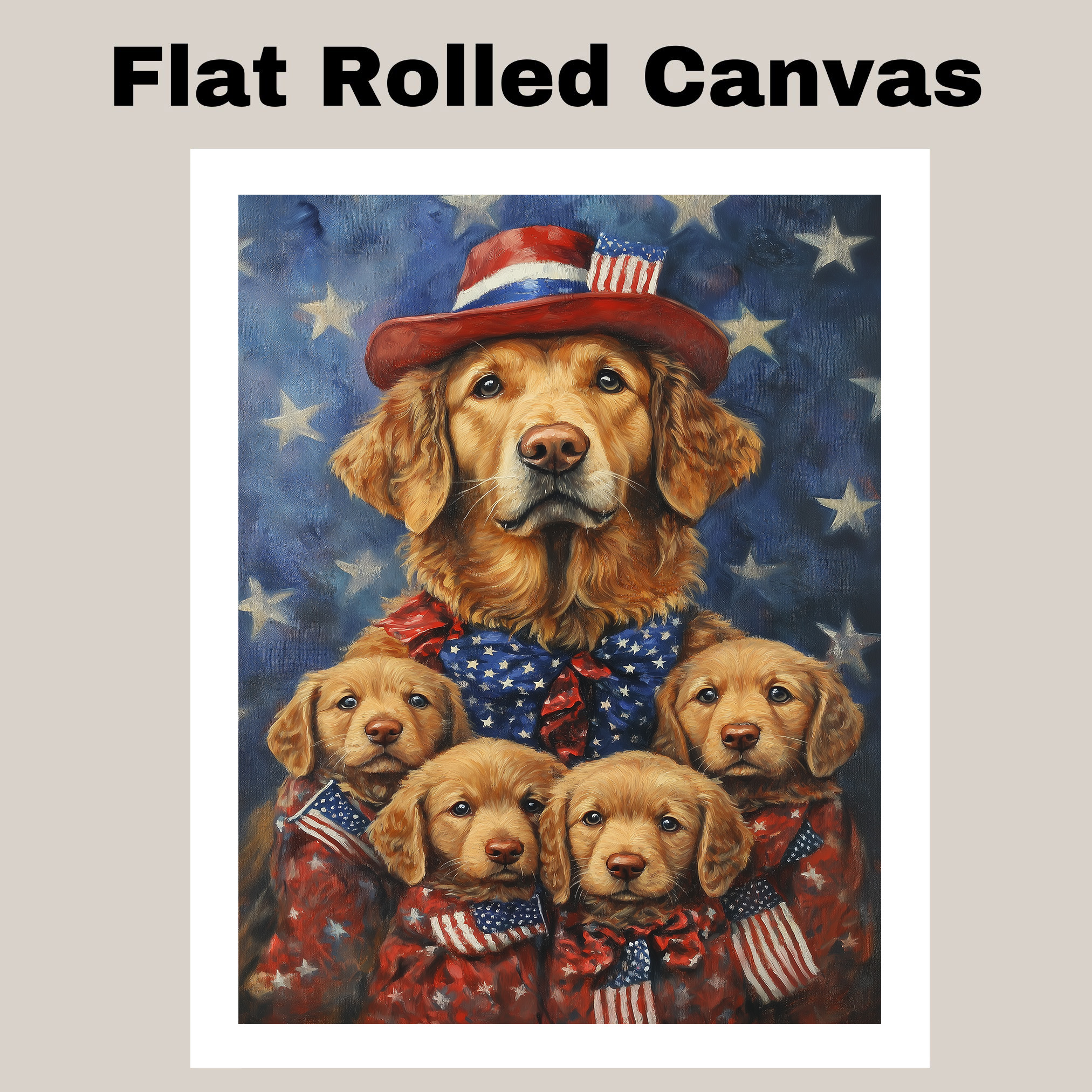 Chesapeake Retriever Family Patriotic Dog Painting Canvas Wall Art