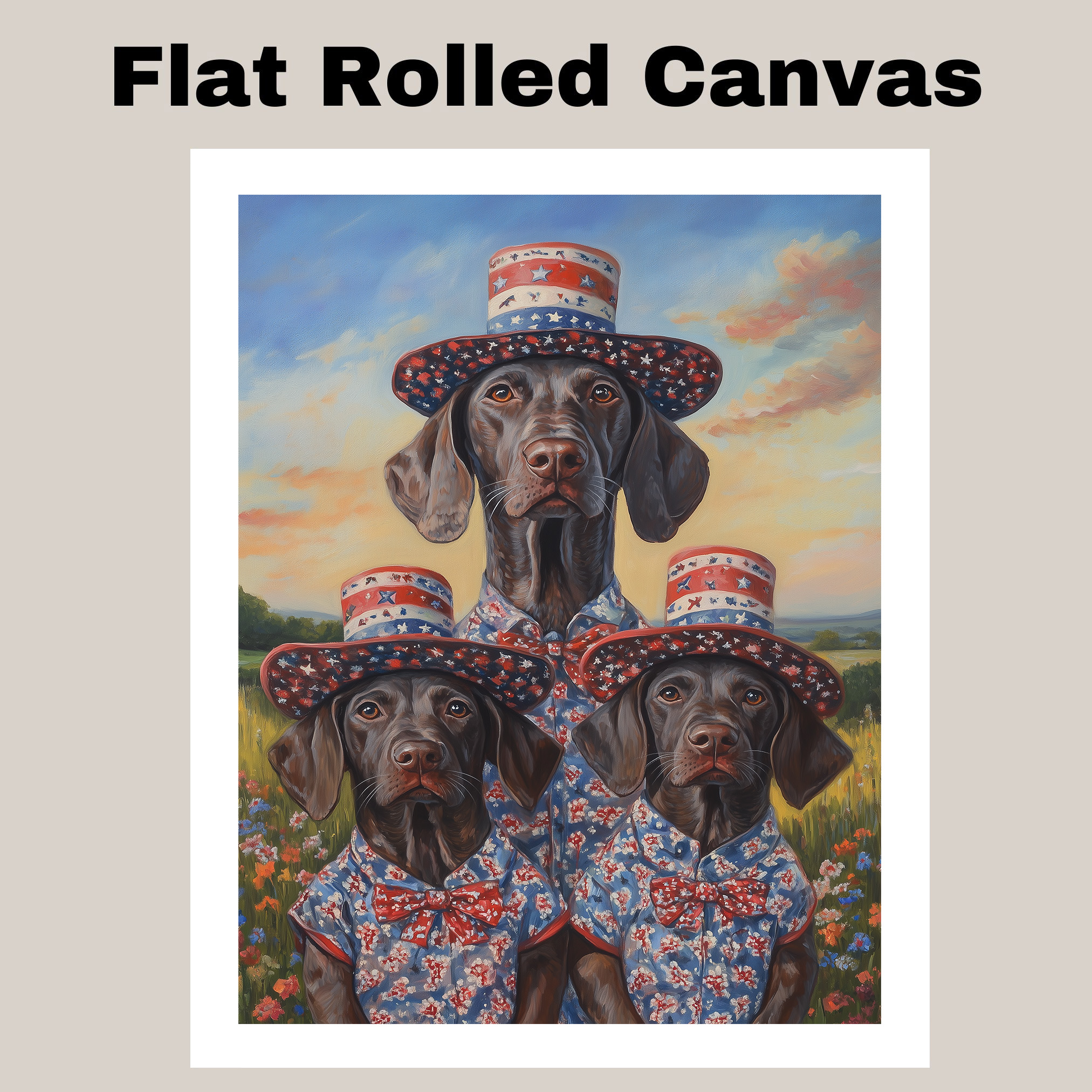 Patriotic German Shorthaired Pointer Family Canvas Wall Art