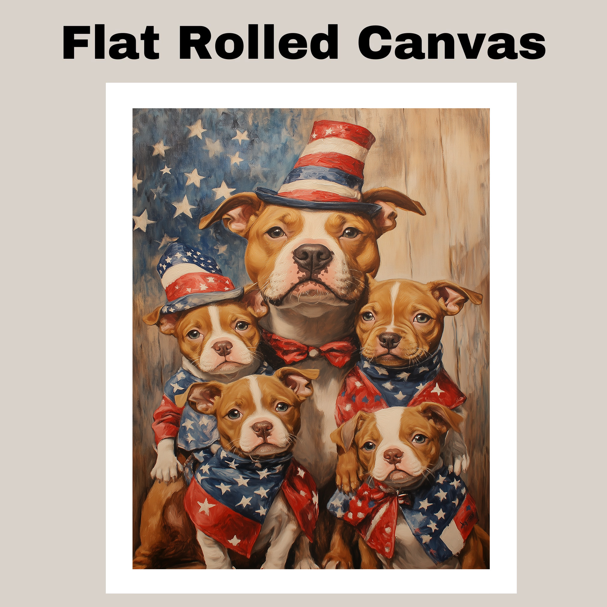 Patriotic Pitbull Dog Family Canvas Wall Art for Fourth of July
