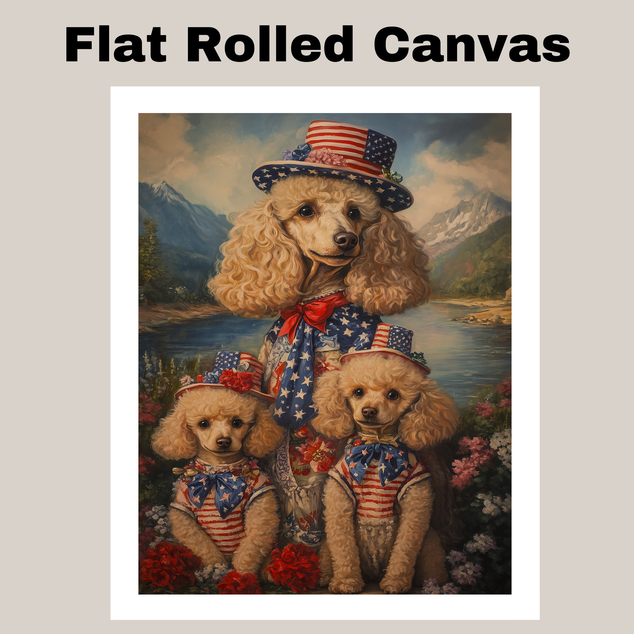 Patriotic Poodle Dog Family Canvas Wall Art Fourth of July Decor
