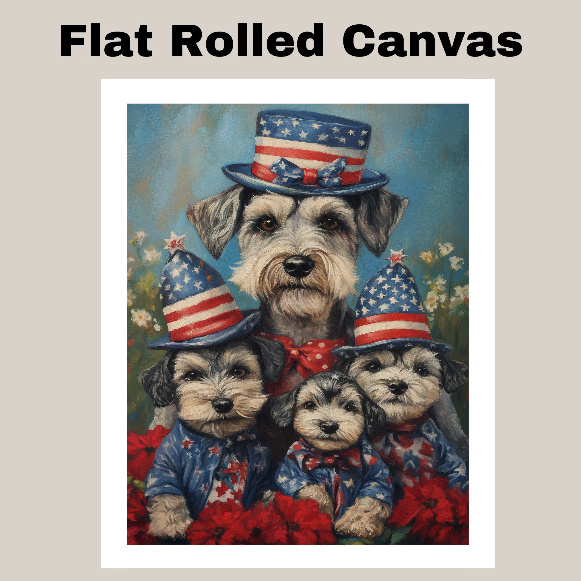 Patriotic Schnauzer Dog Family Canvas Wall Art for July 4th Decor
