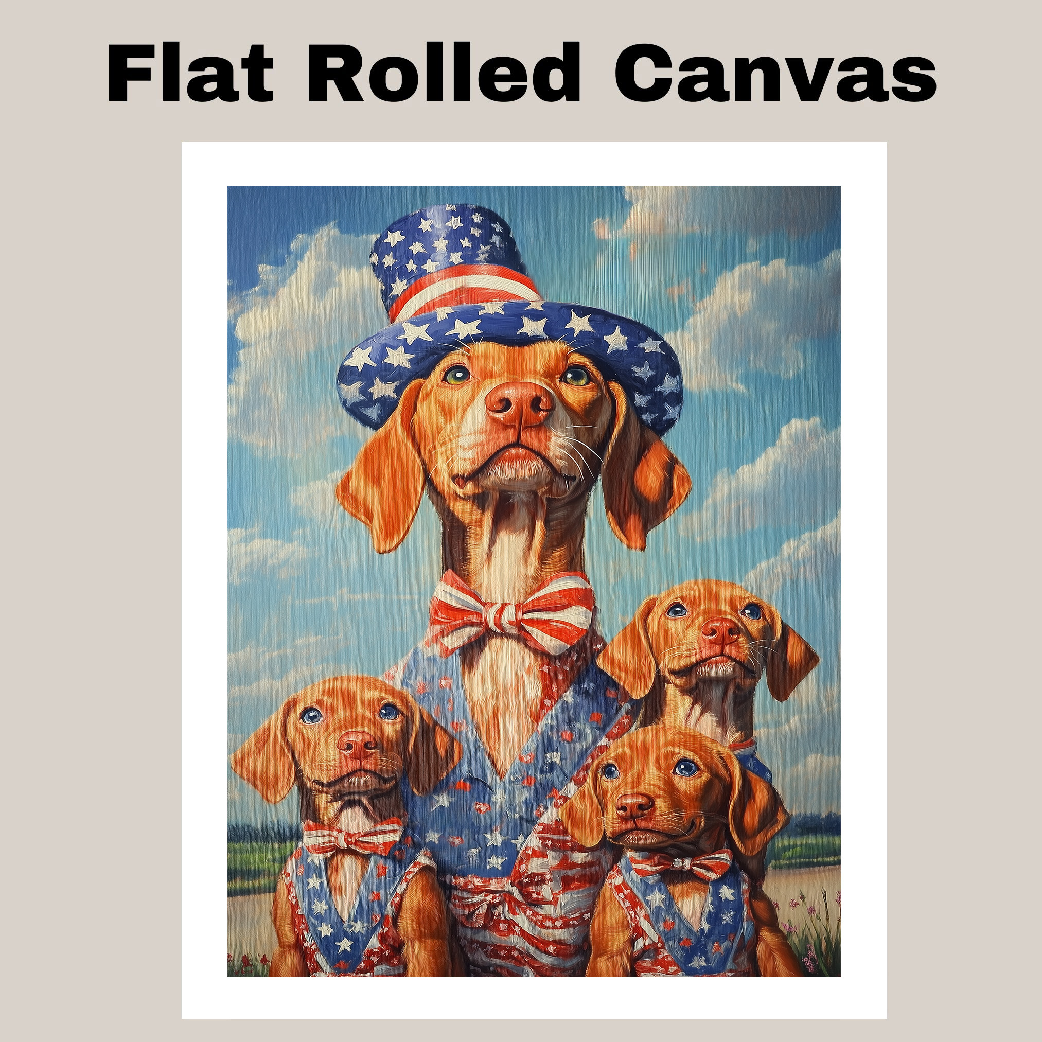 Patriotic Vizsla Dog Family Canvas Wall Art for Fourth of July
