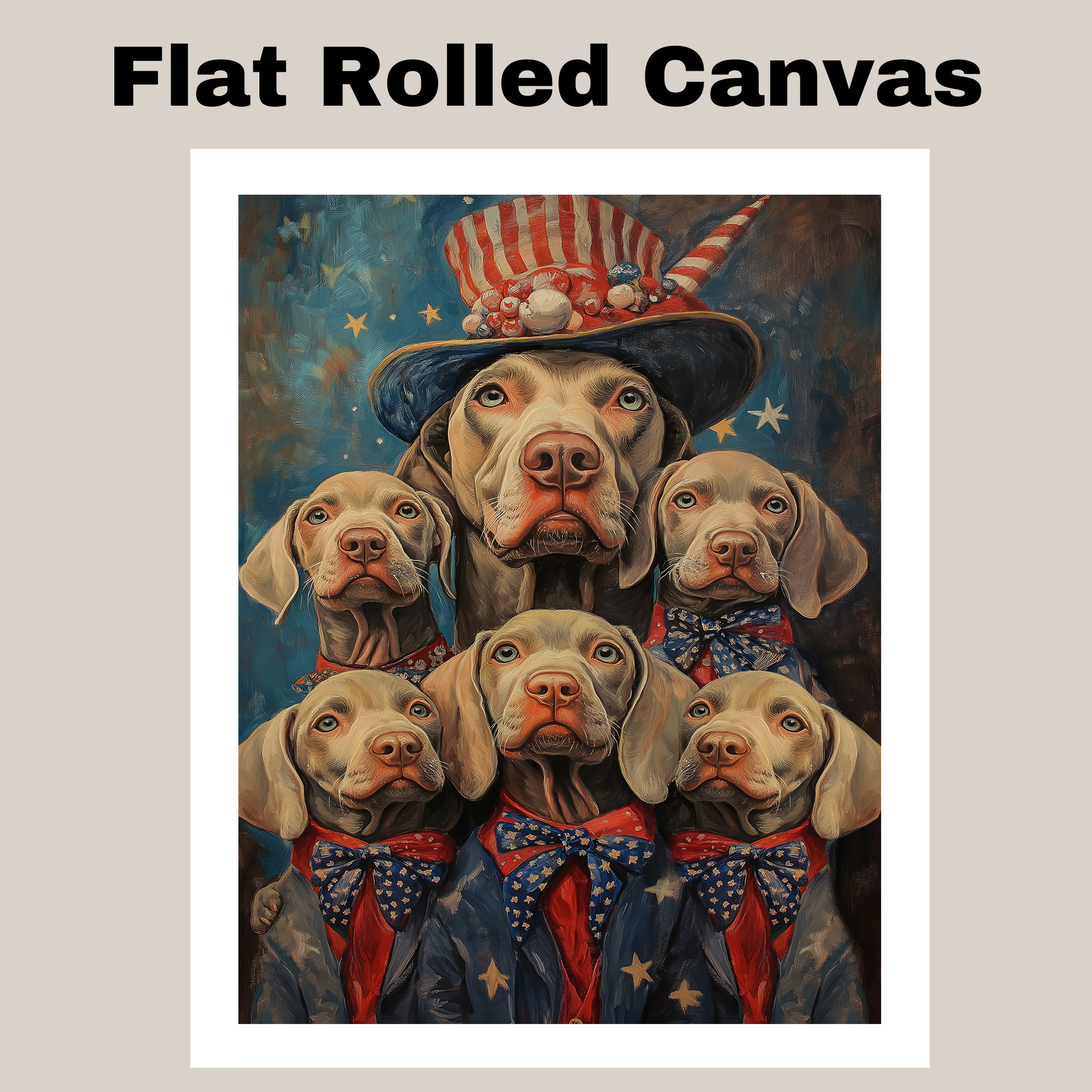 Patriotic Weimaraner Dog Family Canvas Wall Art Fourth of July Decor