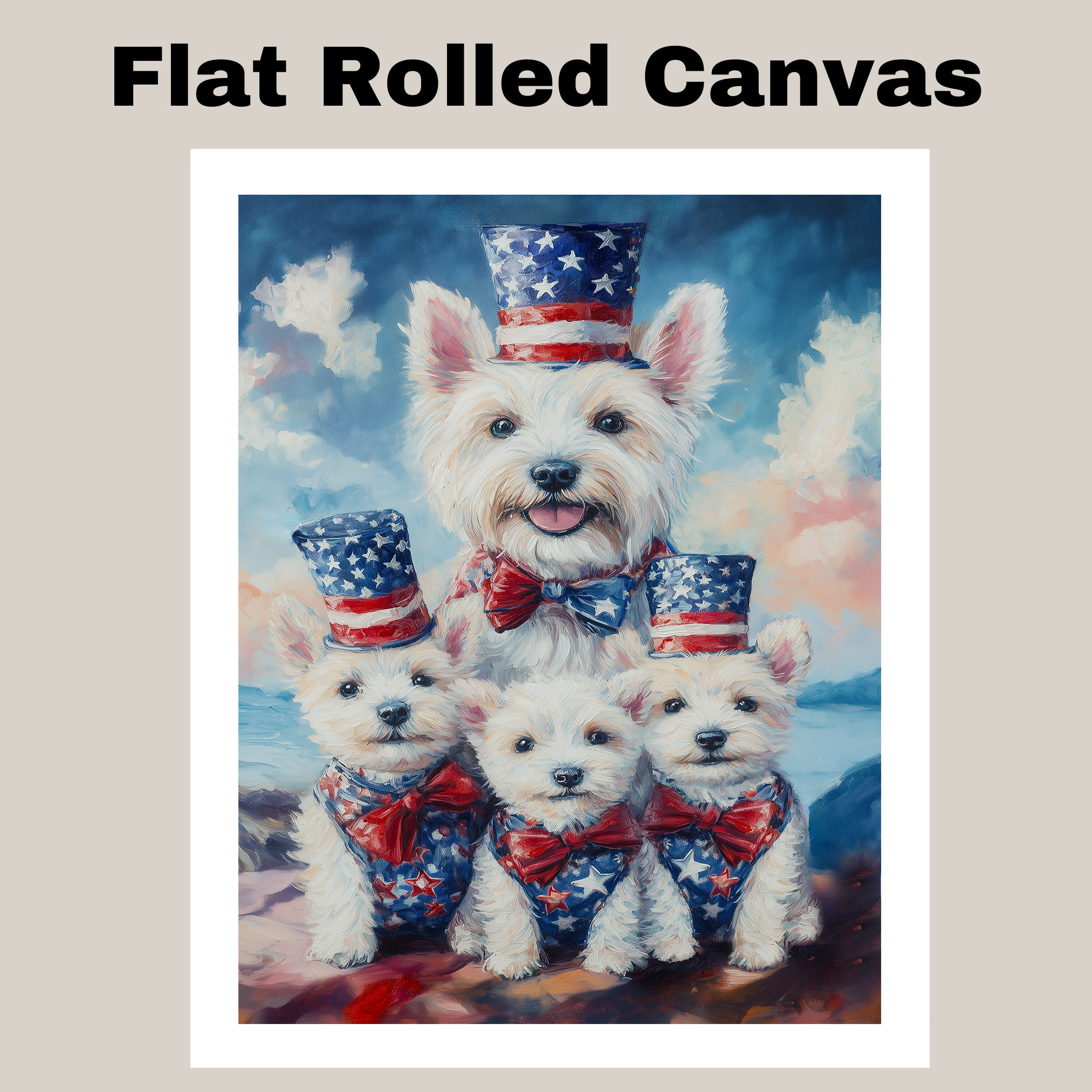 Patriotic Westie Dog Family Canvas Wall Art for Fourth of July