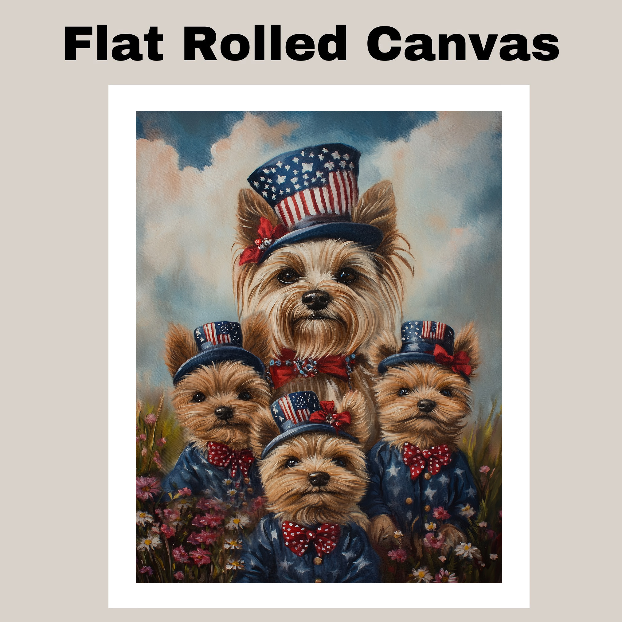Patriotic Yorkshire Terrier Dog Family Canvas Wall Art July 4th