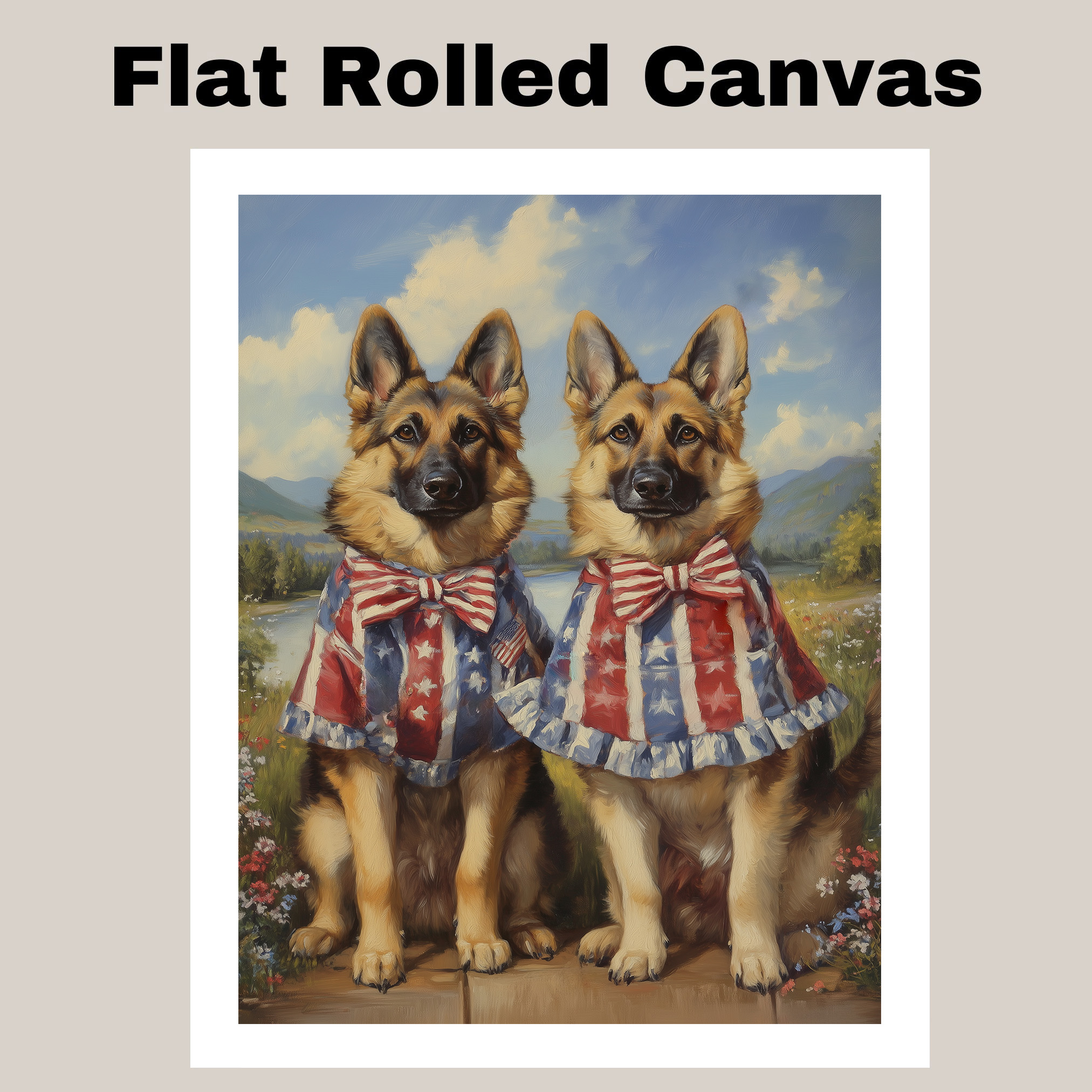German Shepherd Pair in Americana Outfits Patriotic Wall Art