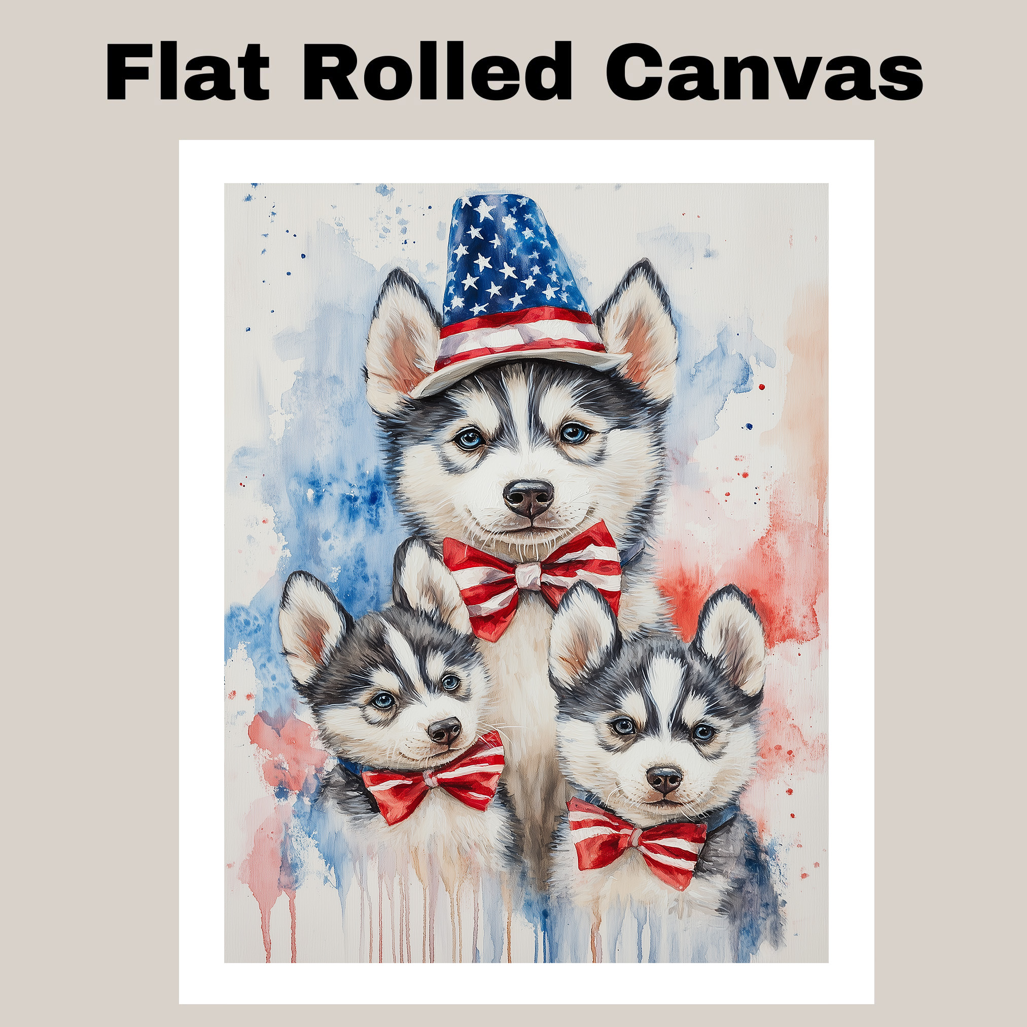 Siberian Husky Family in Patriotic Outfits July 4th Wall Art