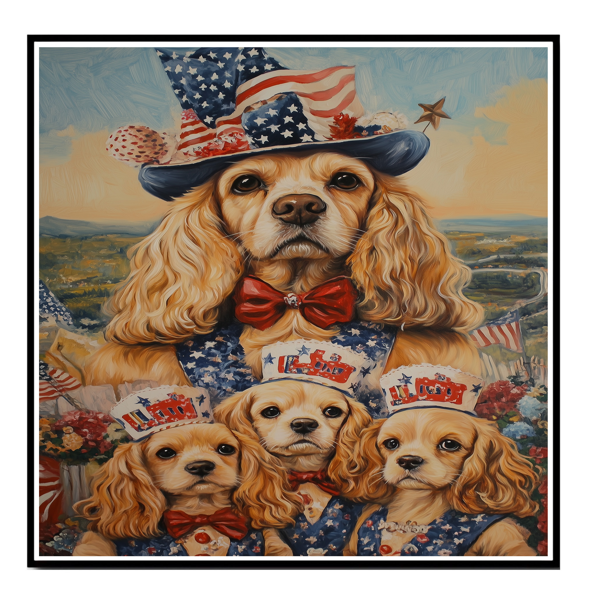 Cocker Spaniel Mutter und drei Welpen in USA Westen und Hüte - Bild 15 von 19