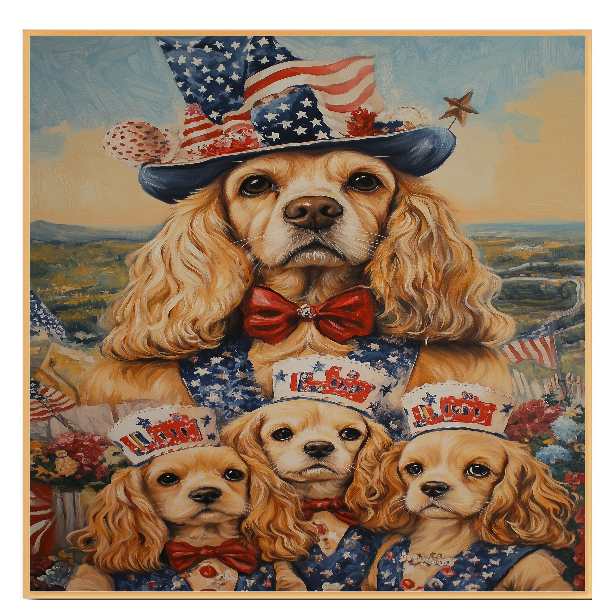 Cocker Spaniel Mutter und drei Welpen in USA Westen und Hüte - Bild 17 von 19