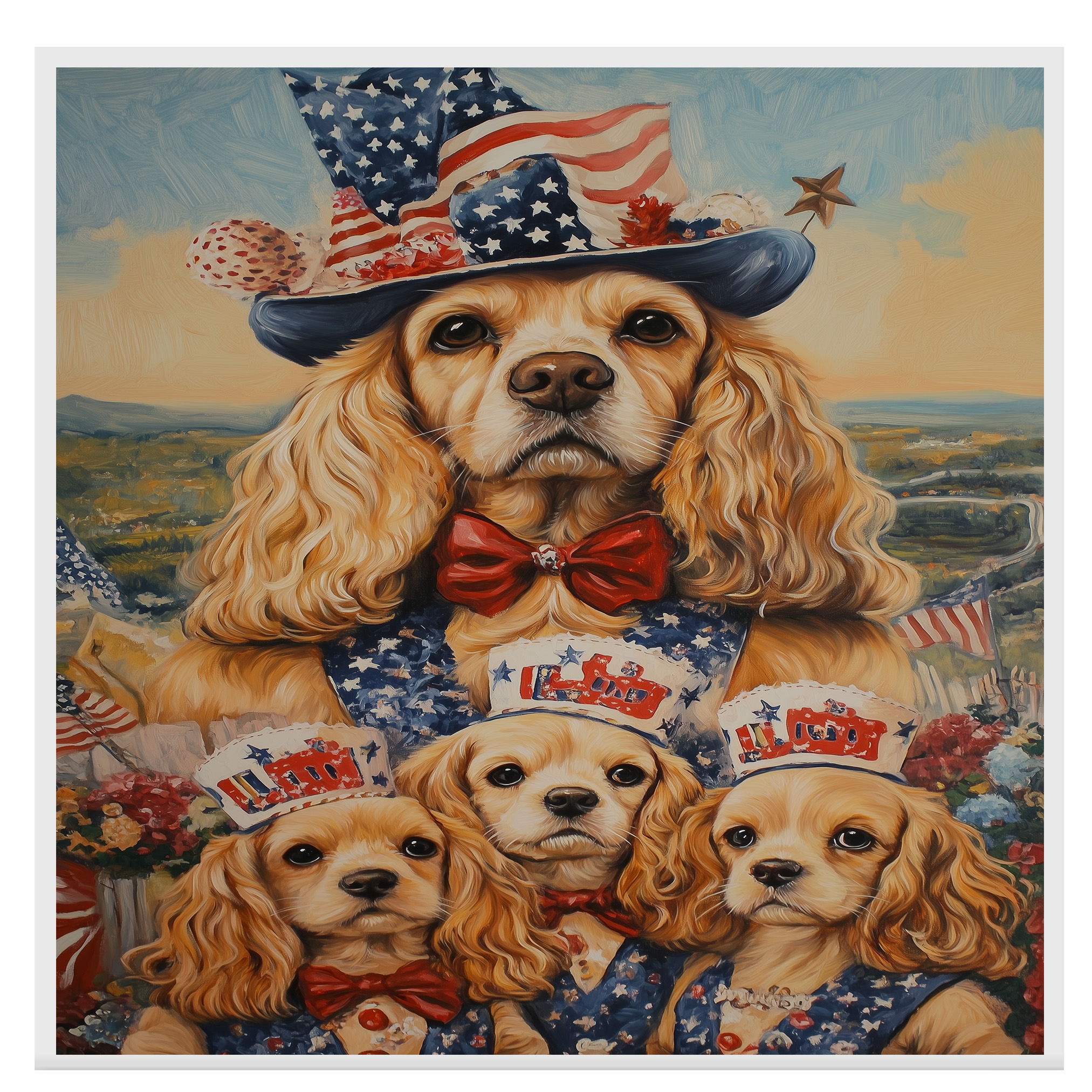Cocker Spaniel Mutter und drei Welpen in USA Westen und Hüte - Bild 16 von 19