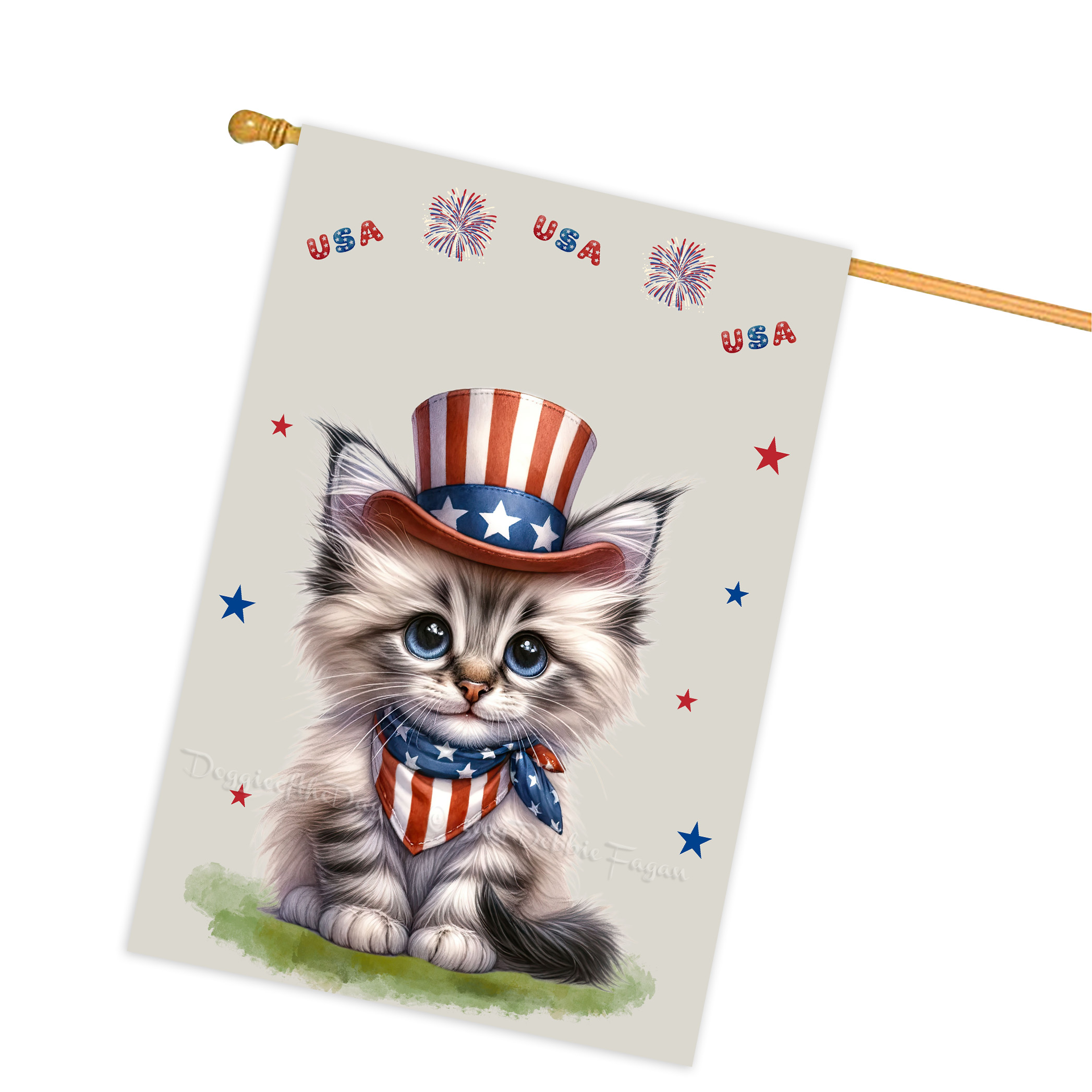4. Juli Patriotische Katzen Hausflagge 28x40 doppelseitig Veranda Dekor Neu mit Etikett - Bild 5 von 56