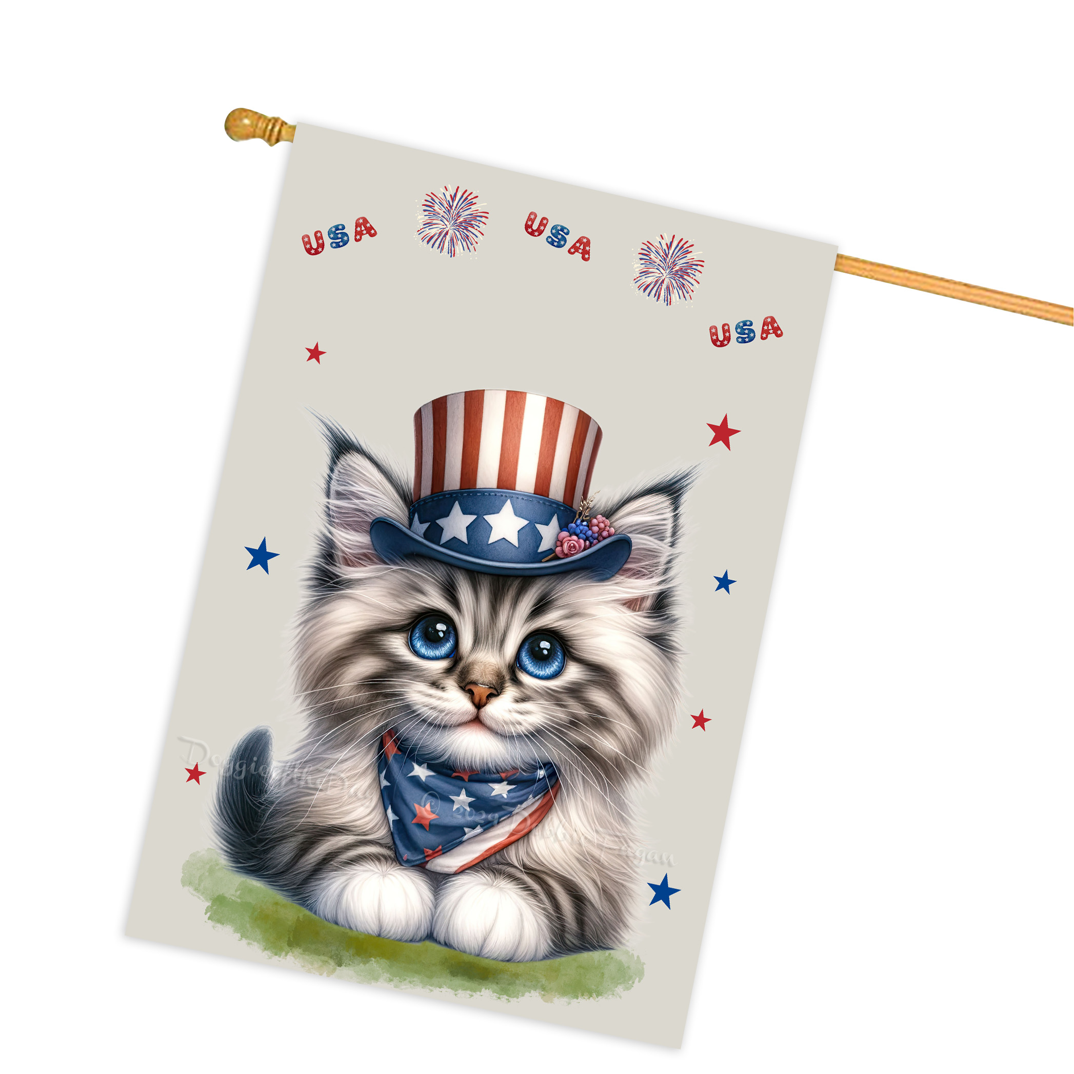 4. Juli Patriotische Katzen Hausflagge 28x40 doppelseitig Veranda Dekor Neu mit Etikett - Bild 8 von 56