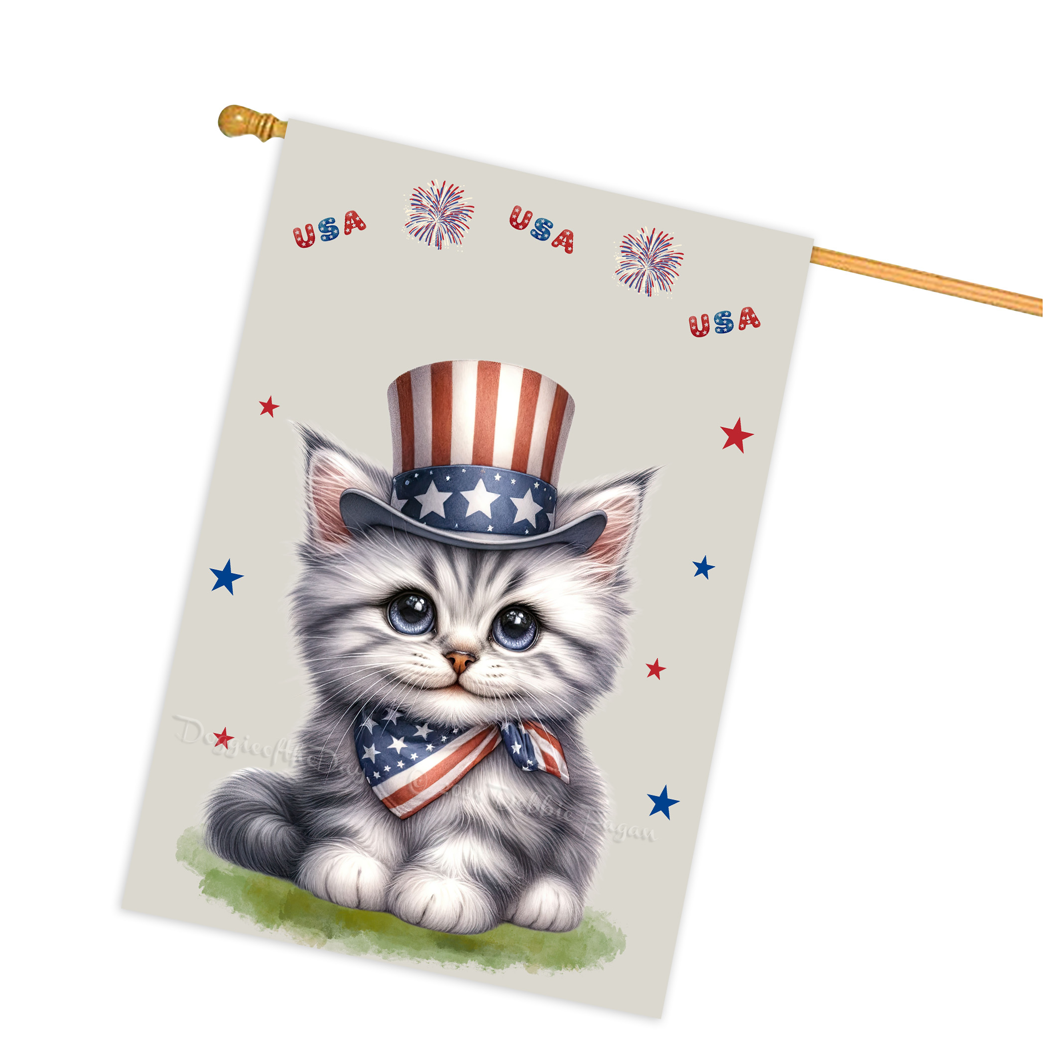 4. Juli Patriotische Katzen Hausflagge 28x40 doppelseitig Veranda Dekor Neu mit Etikett - Bild 13 von 56