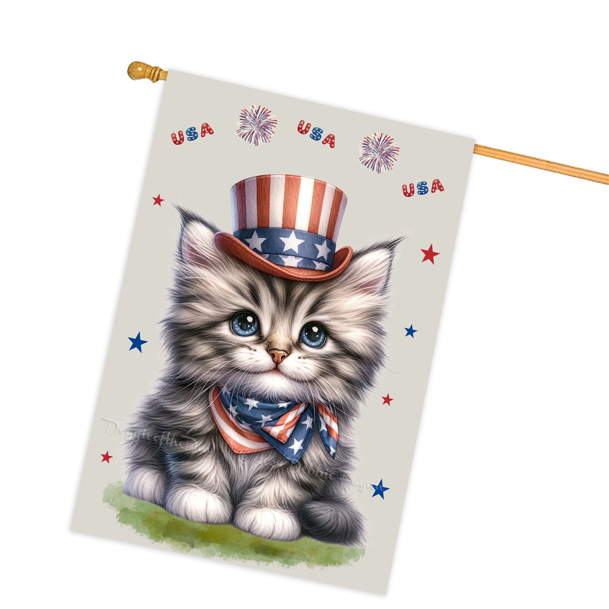 4. Juli Patriotische Katzen Hausflagge 28x40 doppelseitig Veranda Dekor Neu mit Etikett - Bild 45 von 56