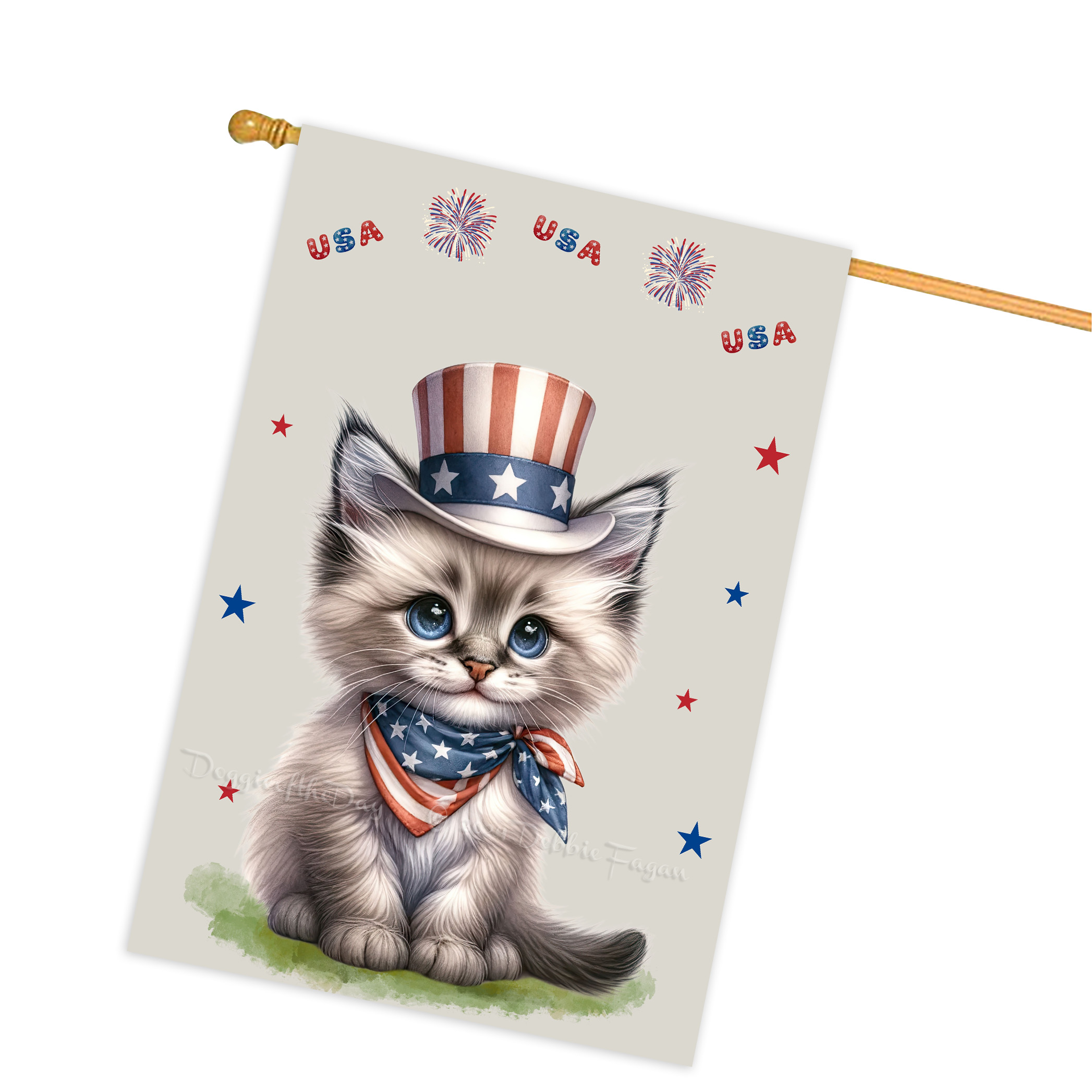 4. Juli Patriotische Katzen Hausflagge 28x40 doppelseitig Veranda Dekor Neu mit Etikett - Bild 50 von 56