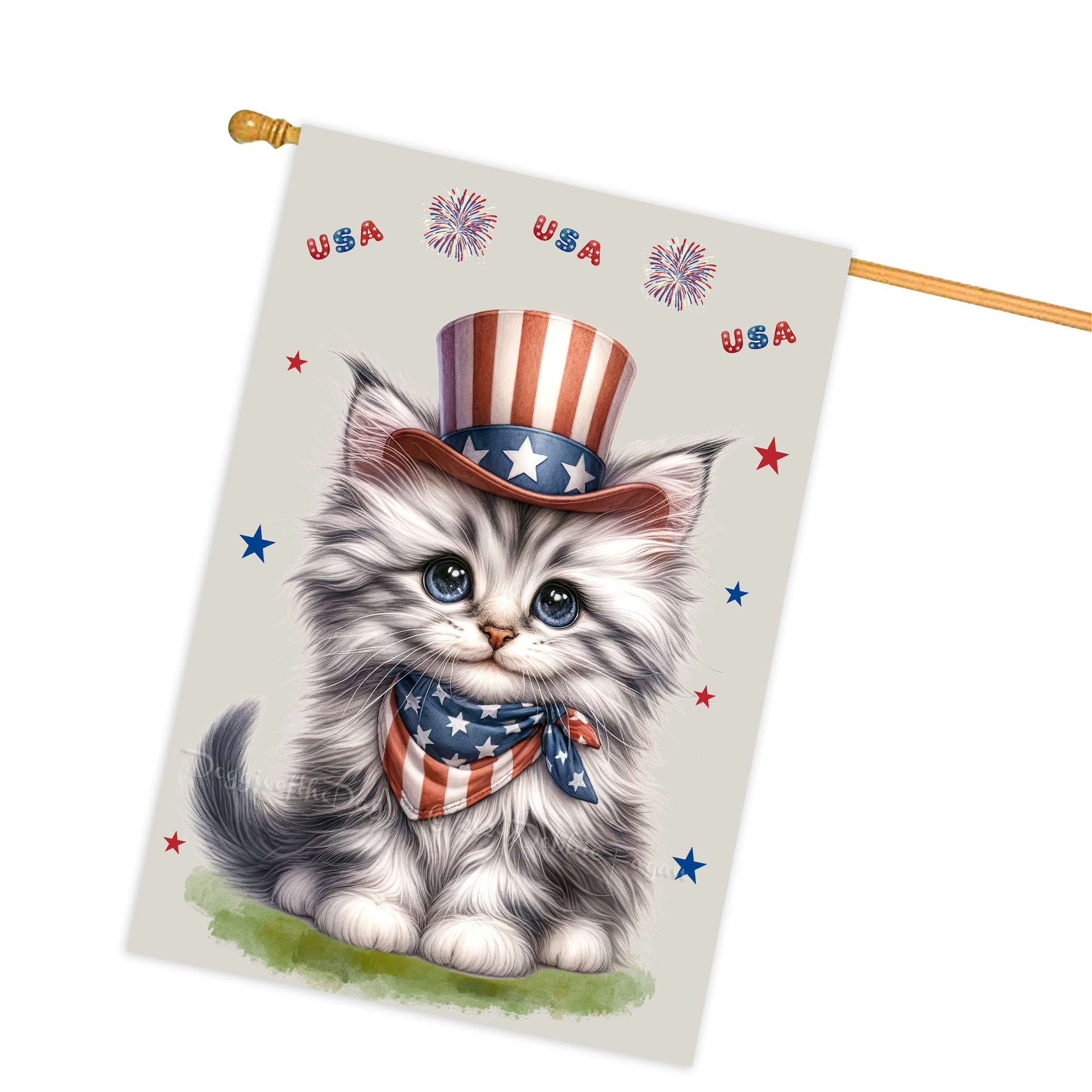 4. Juli Patriotische Katzen Hausflagge 28x40 doppelseitig Veranda Dekor Neu mit Etikett - Bild 53 von 56