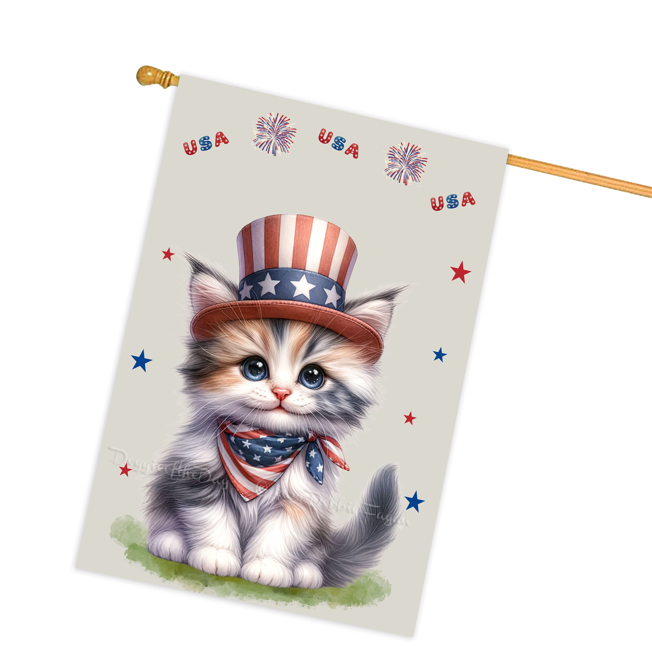 4. Juli Patriotische Katzen Hausflagge 28x40 doppelseitig Veranda Dekor Neu mit Etikett - Bild 54 von 56