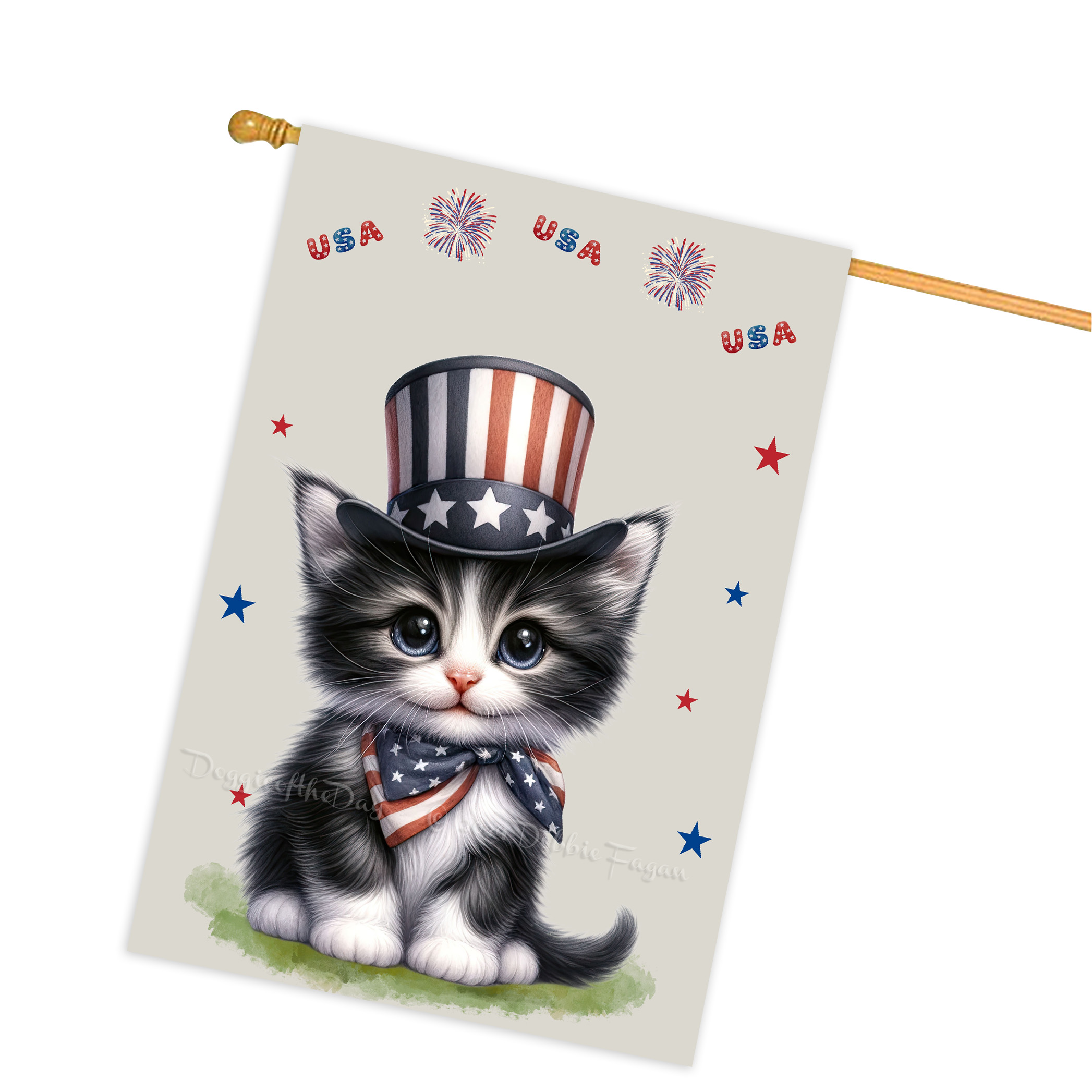 4. Juli Patriotische Katzen Hausflagge 28x40 doppelseitig Veranda Dekor Neu mit Etikett - Bild 55 von 56