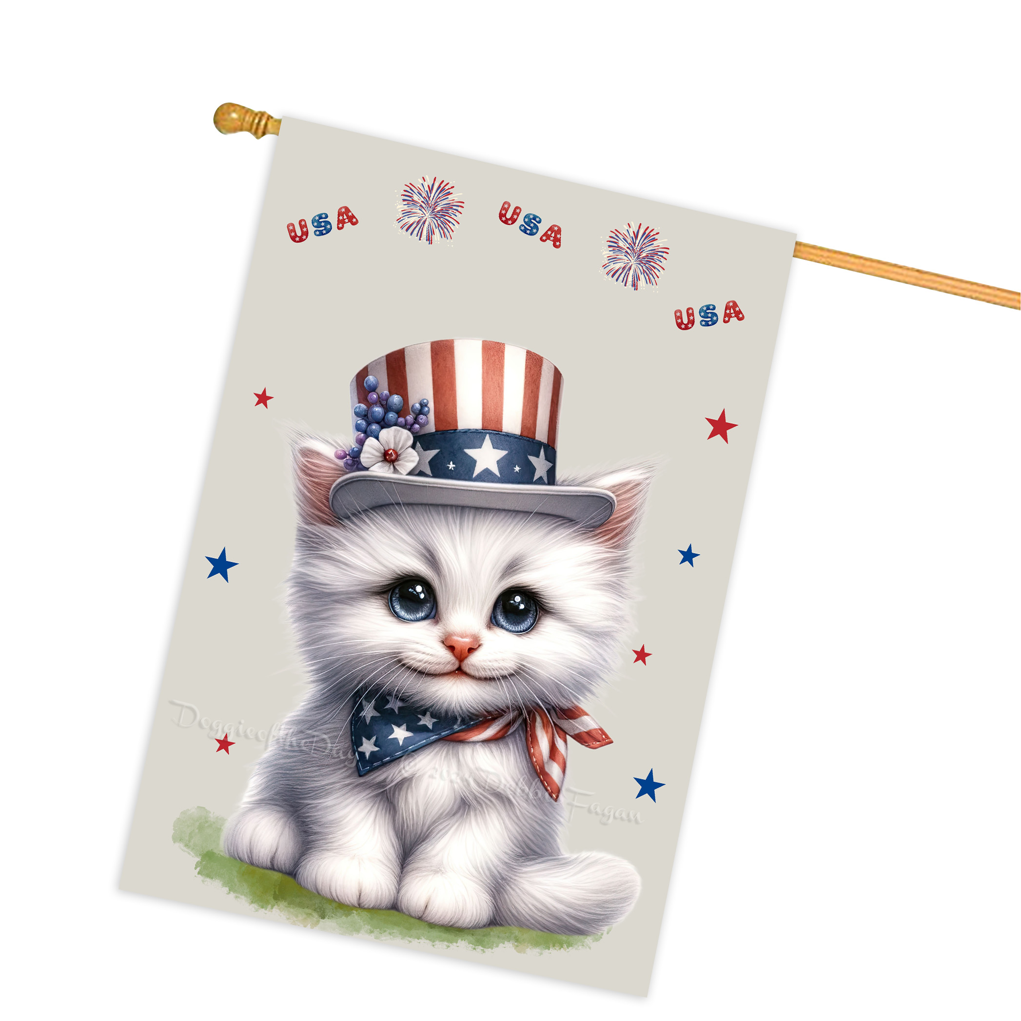 4. Juli Patriotische Katzen Hausflagge 28x40 doppelseitig Veranda Dekor Neu mit Etikett - Bild 56 von 56