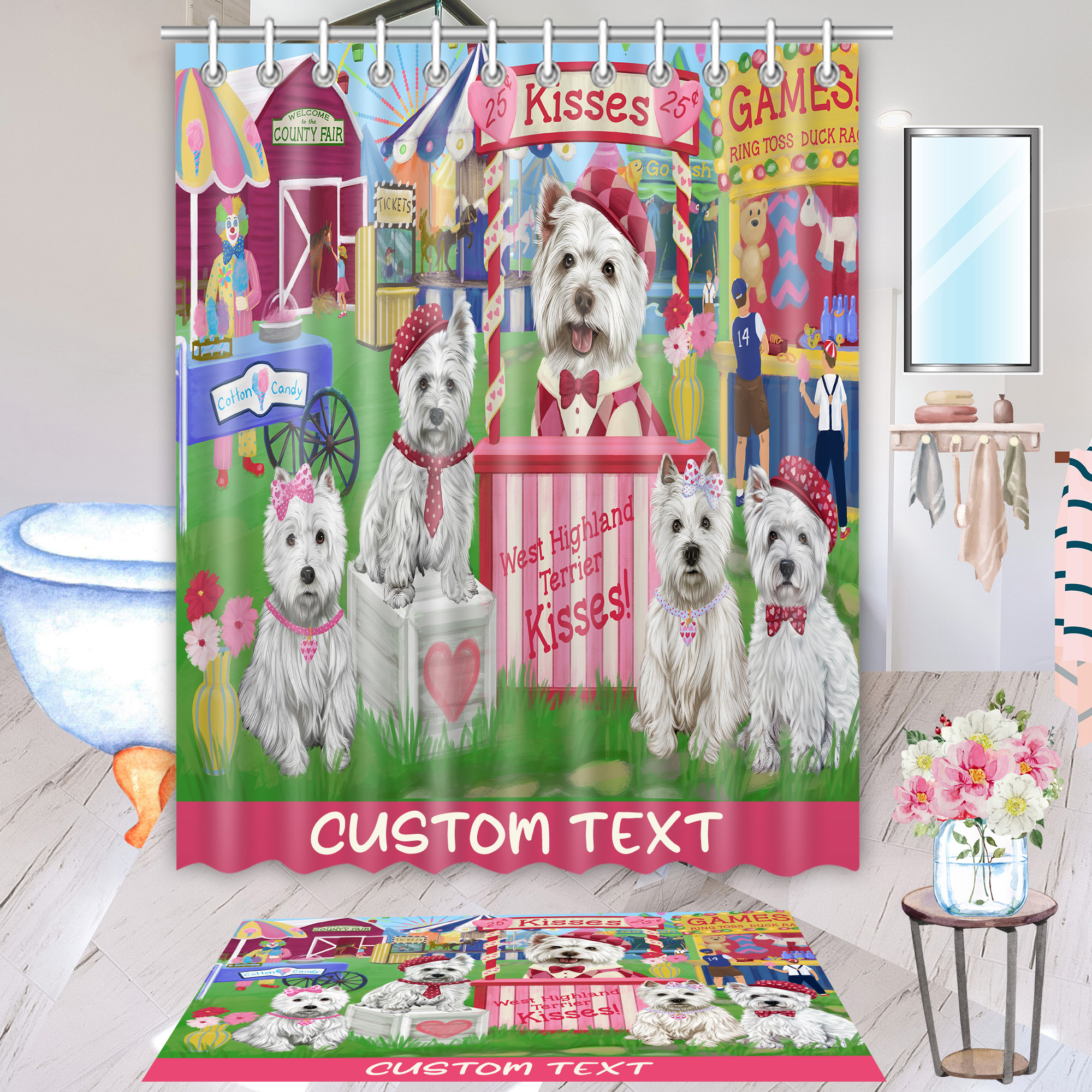 West Highland Terrier Dog Bath Mat & Shower Curtain Christmas Personalized NWT - Picture 1 of 24