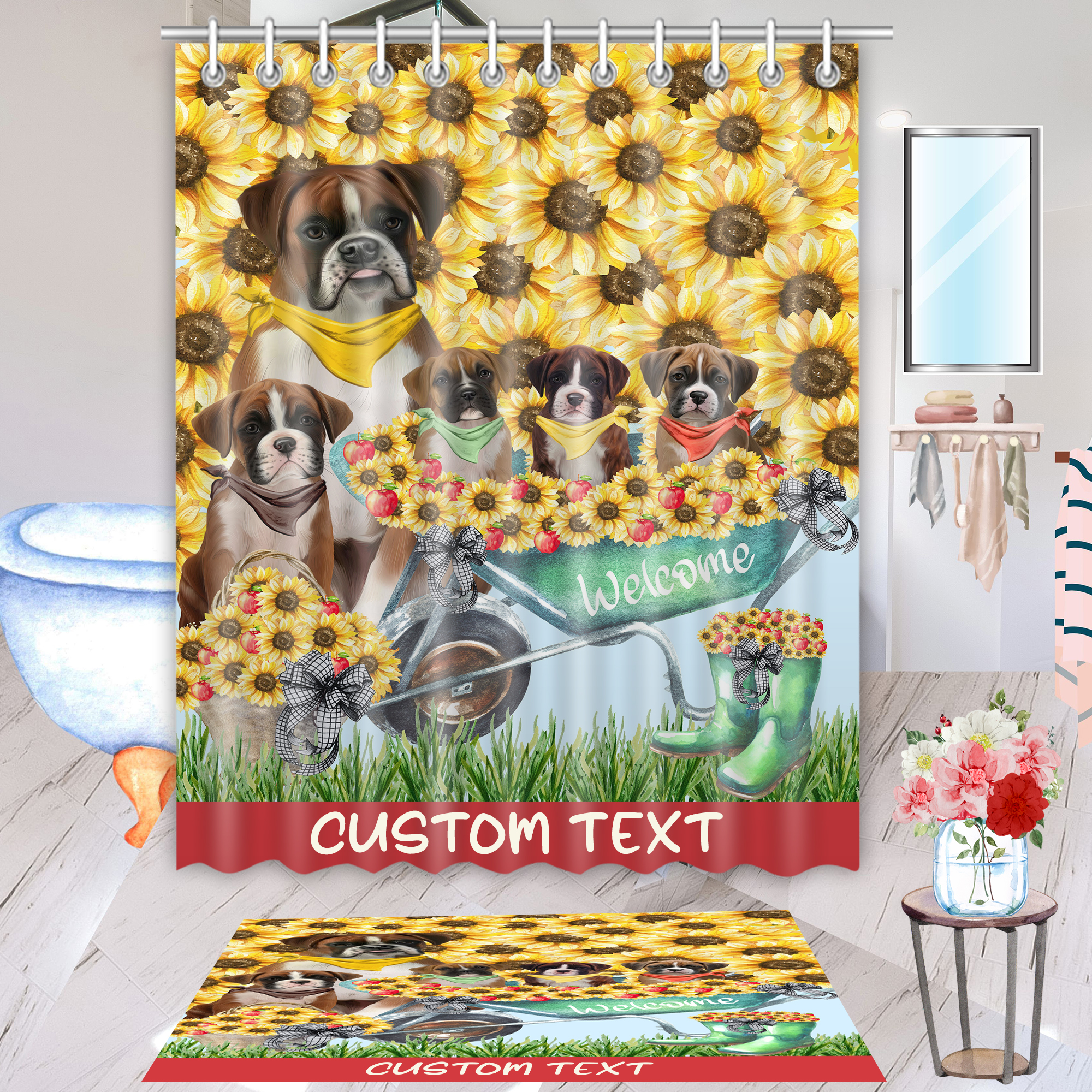 Boxer Hund Badematte & Duschvorhang Set Weihnachten personalisiert viele Designs neu mit Etikett - Bild 1 von 24