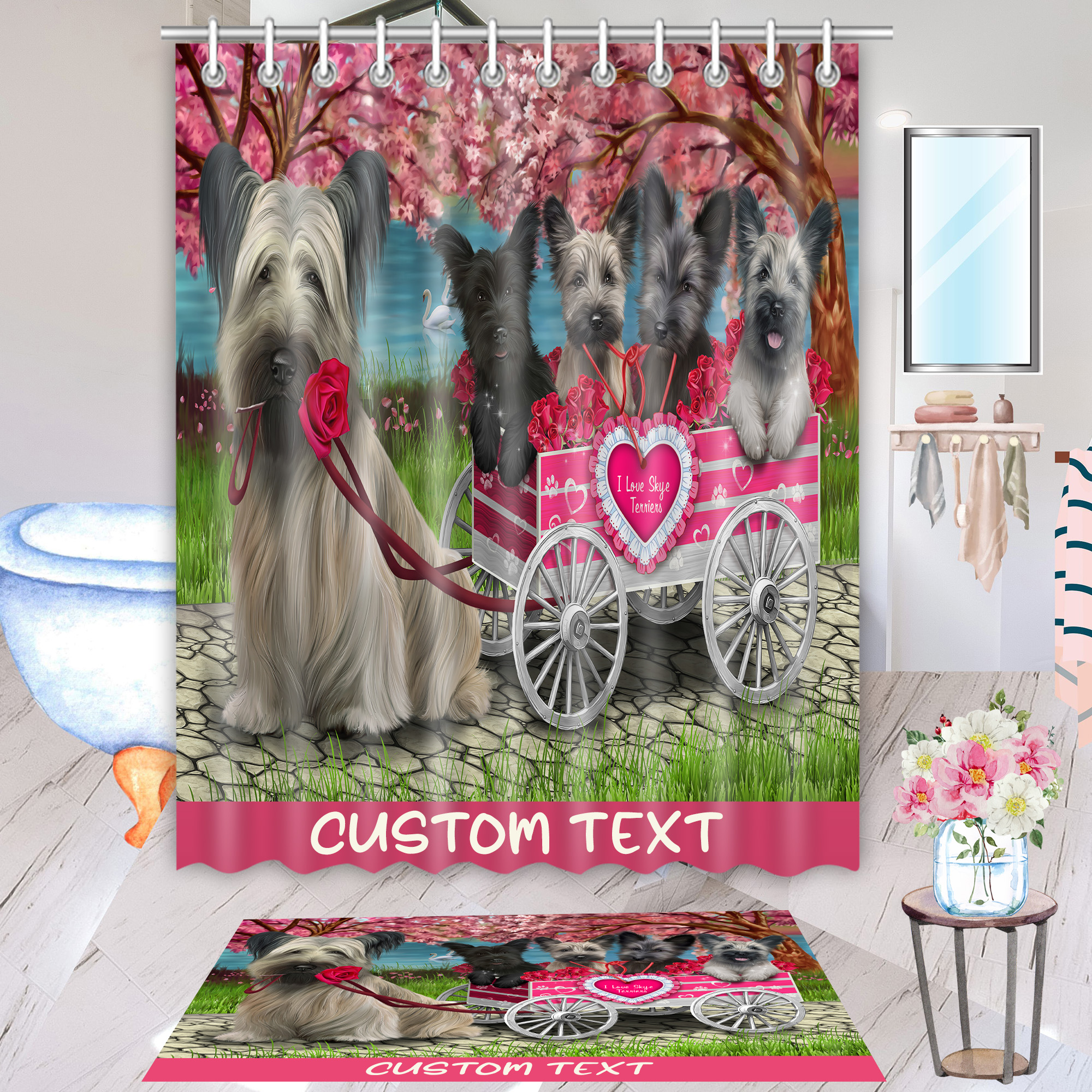 Skye Terrier Hund Badematte & Duschvorhang Set Weihnachten personalisiertes Design neu mit Etikett - Bild 1 von 20